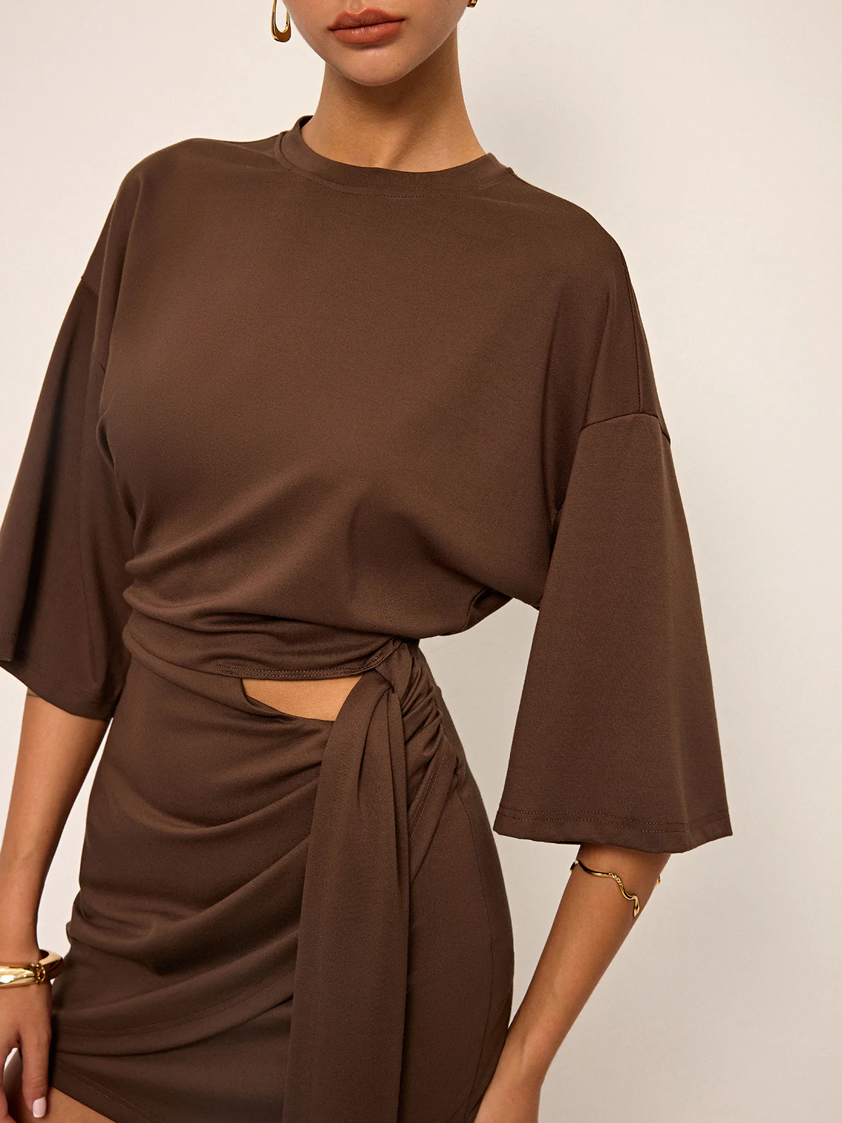 Half-Sleeve Cut-Out Mini Dress - Wholesalesil