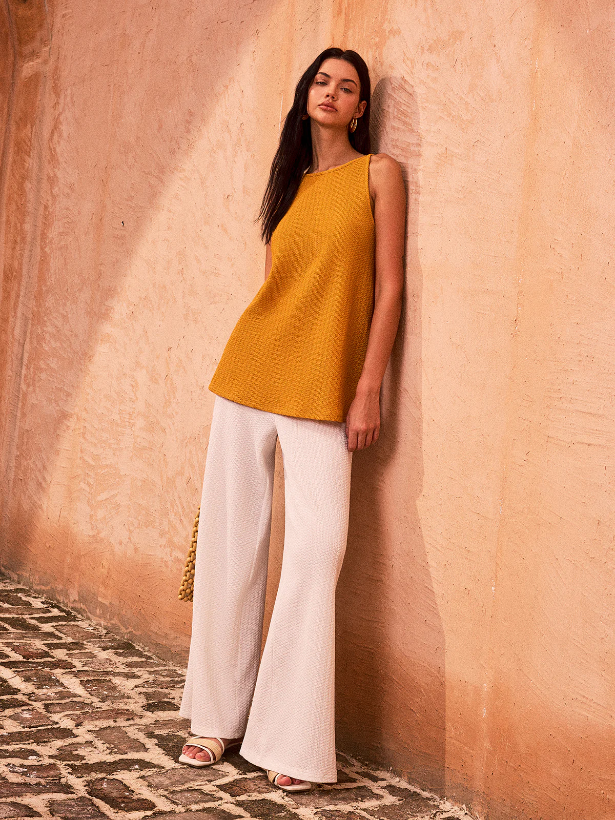 Textured Wide-Leg Knit Pants - Wholesalesil