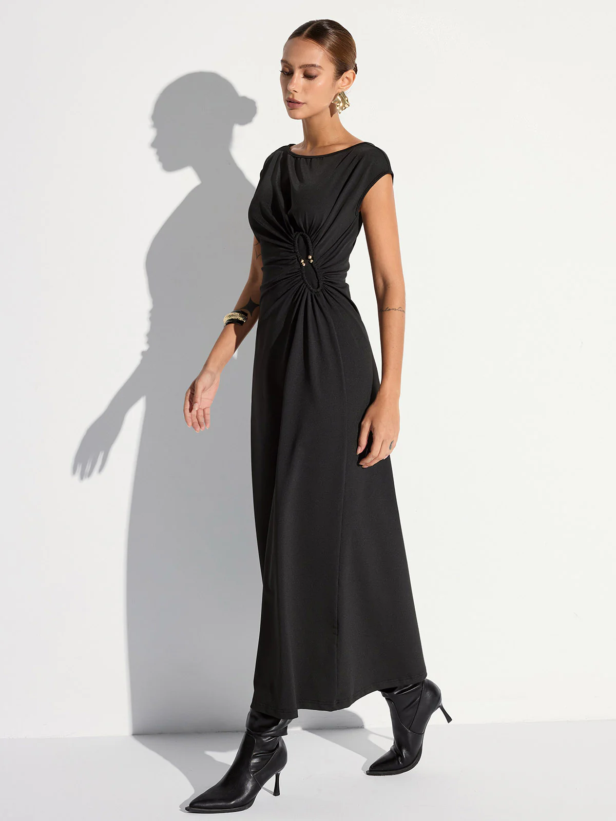 Cap Sleeve Ruched Backless Maxi Dress - Wholesalesil