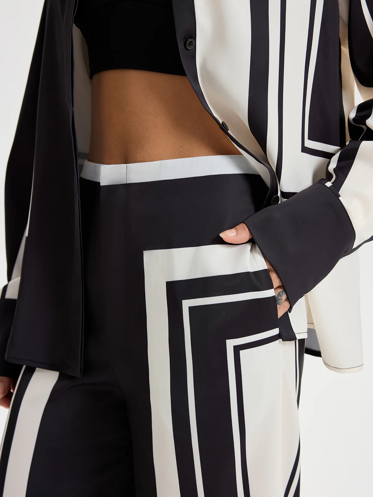 Contrast Striped Mid-Waist Wide-Leg Pants - Wholesalesil