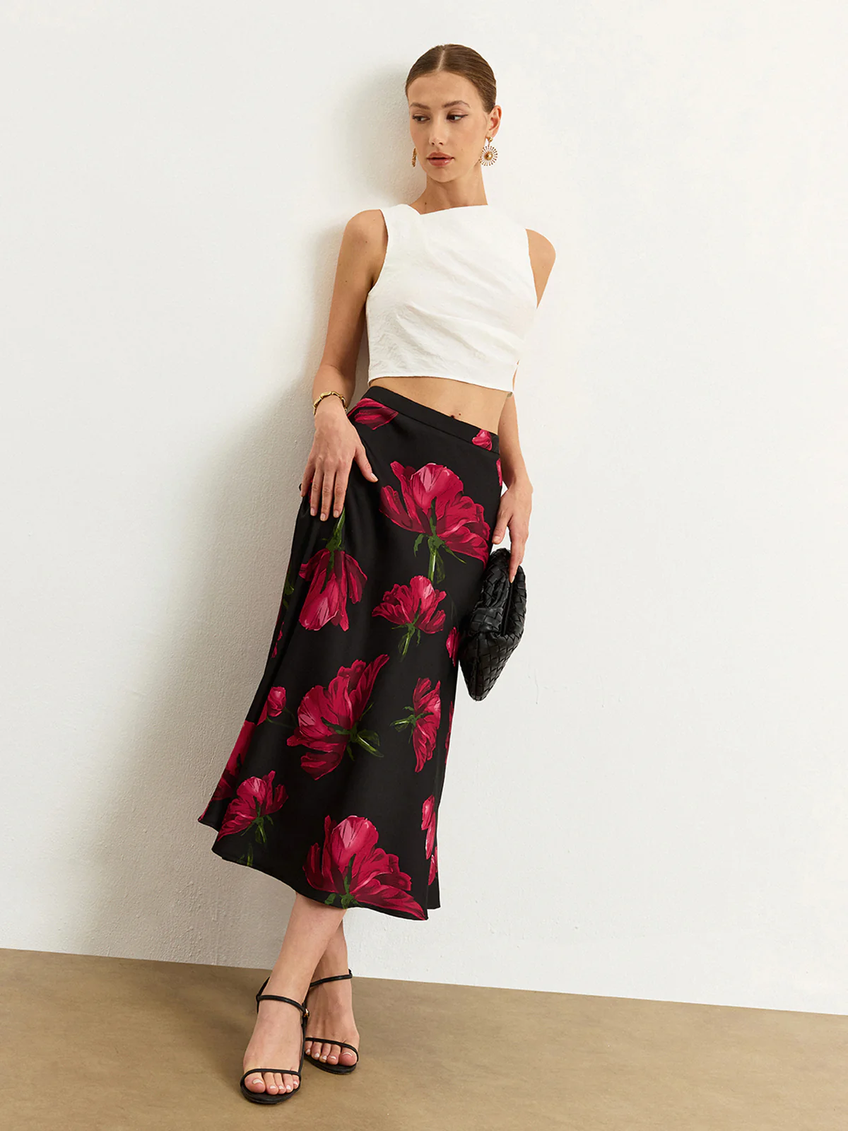 Satin Rose Midi Skirt - Wholesalesil