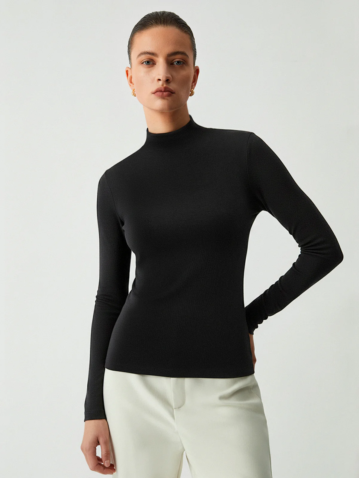 Slim Fit Mock Neck Long Sleeve T-Shirt - Wholesalesil