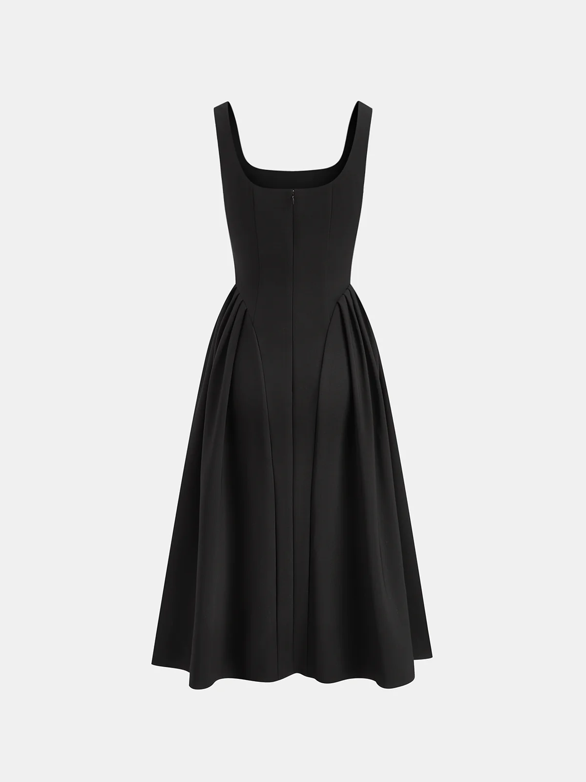 Sleeveless Square Neck Diamond Trim Flare Dress - Wholesalesil