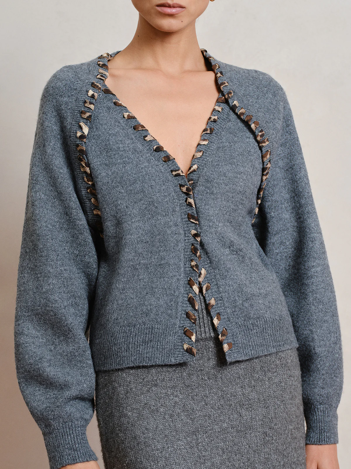 Lace-Up Trim V-Neck Cardigan - Wholesalesil