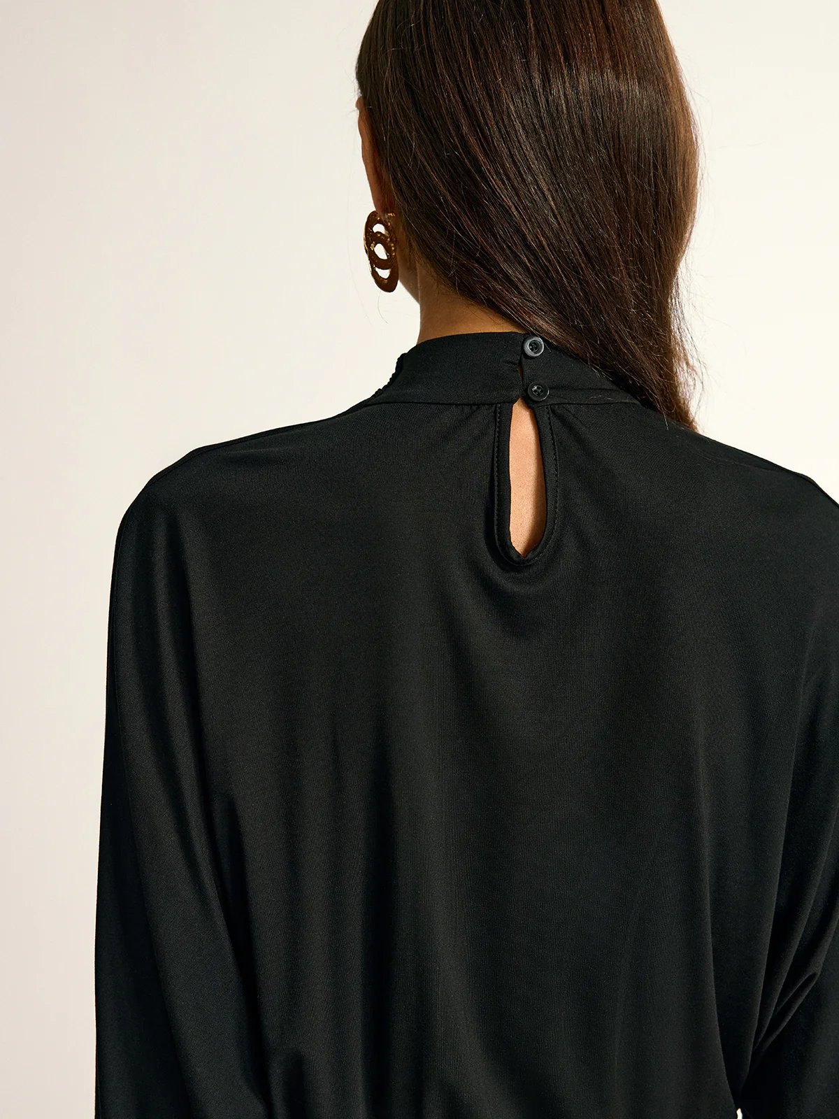 Turtleneck Long Sleeve Drape Ruched Mesh Dress - Wholesalesil