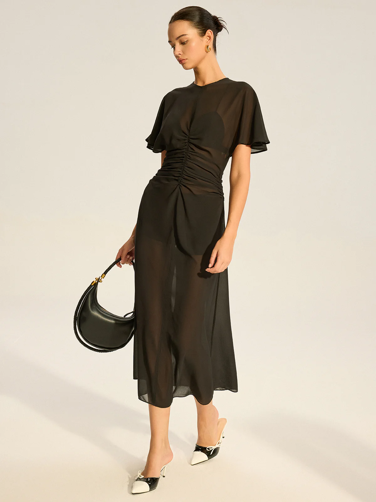 Sheer Chiffon Midi Dress with Lining Slip Two-Piece Set - Wholesalesil