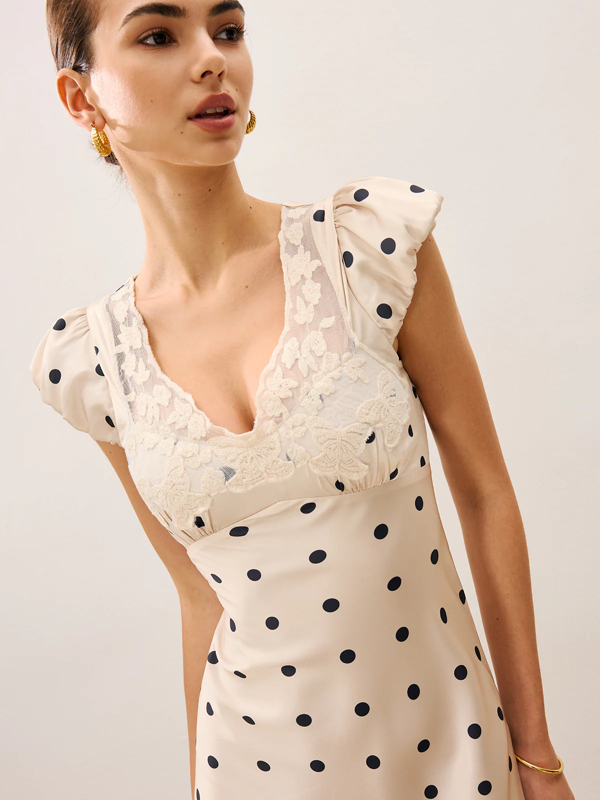 Lace Trim Polka Dot Dress - Wholesalesil