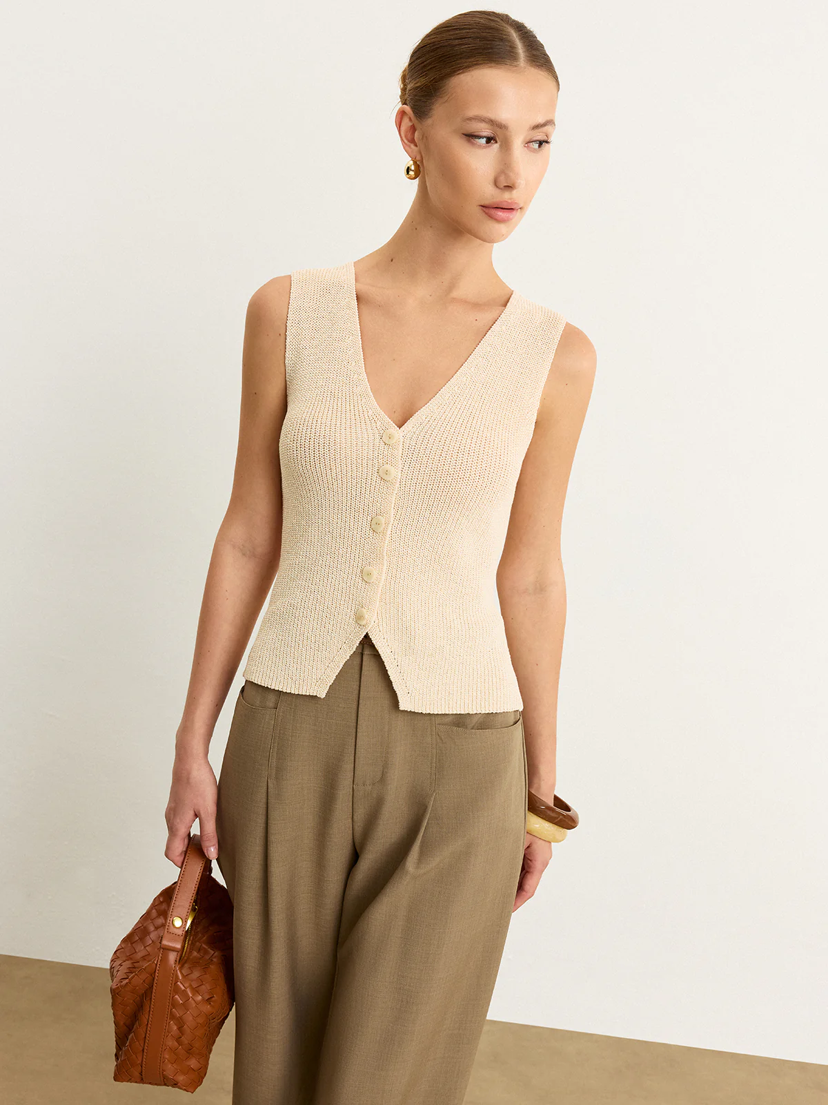 Knit Button-Front Vest - Wholesalesil