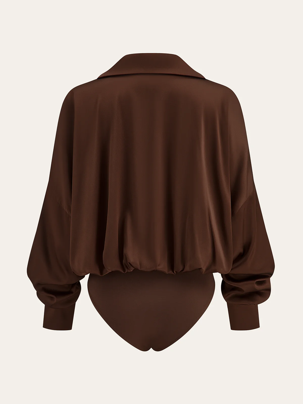 Satin Collared Long Sleeve Bodysuit - Wholesalesil