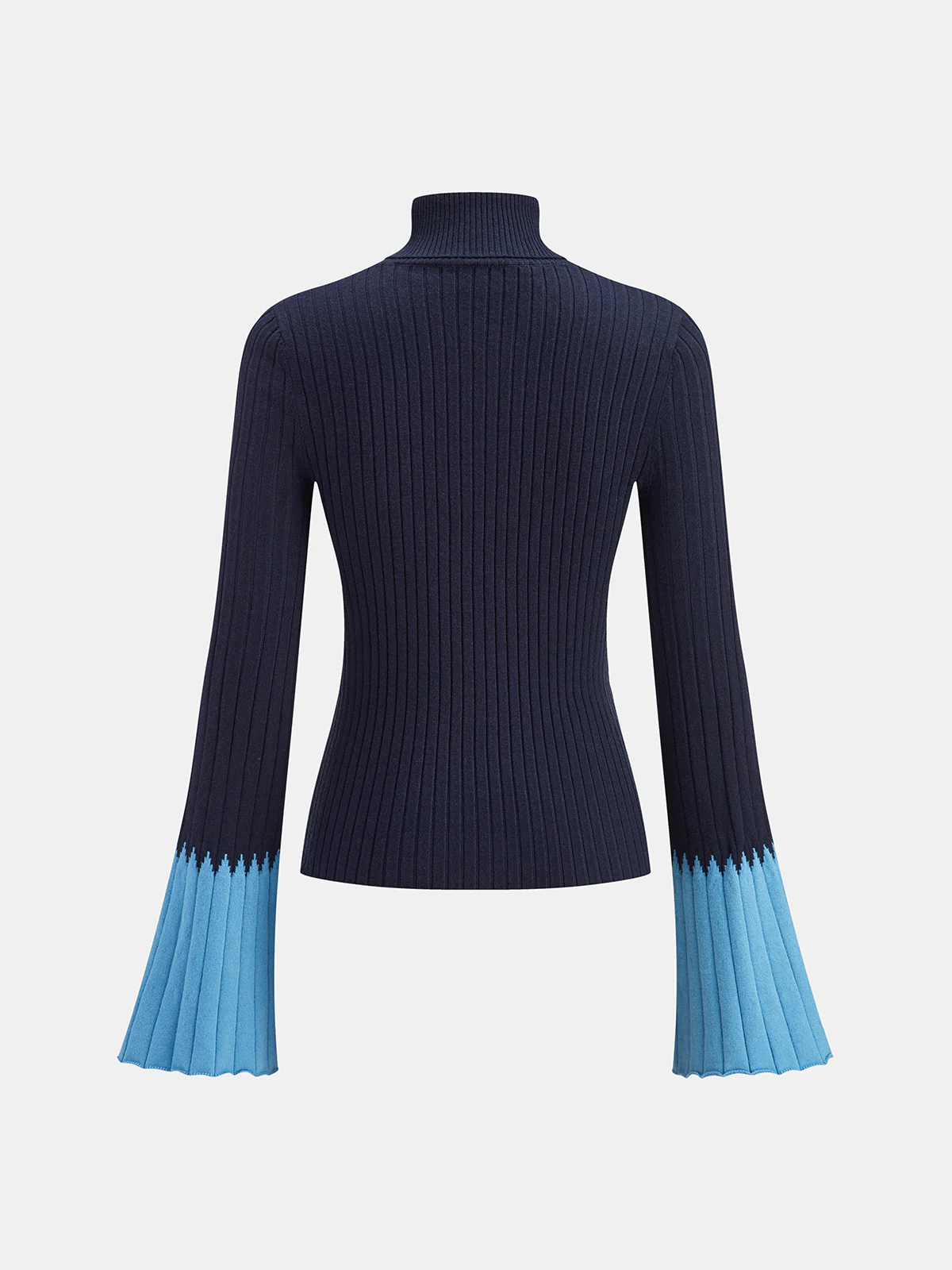 Contrast Flared Cuff Turtleneck Sweater - Wholesalesil