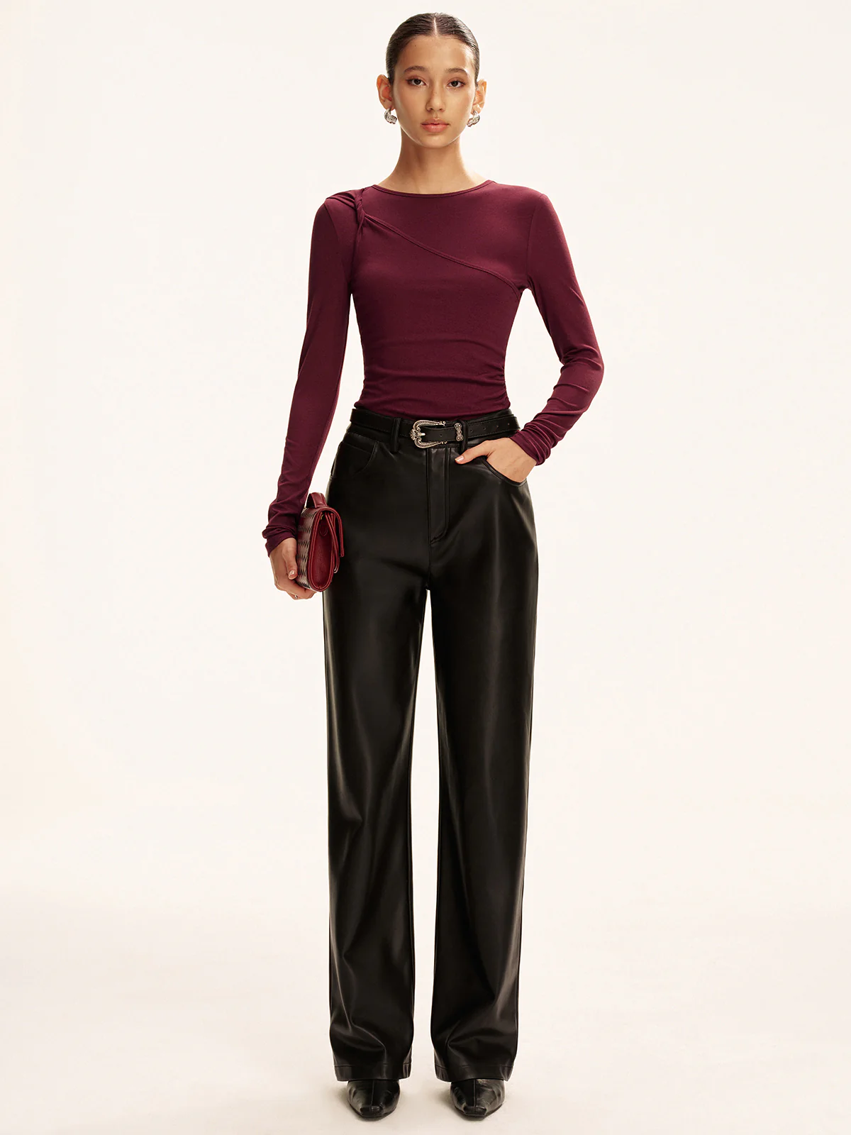 Asymmetric Twist Long-Sleeve Top - Wholesalesil