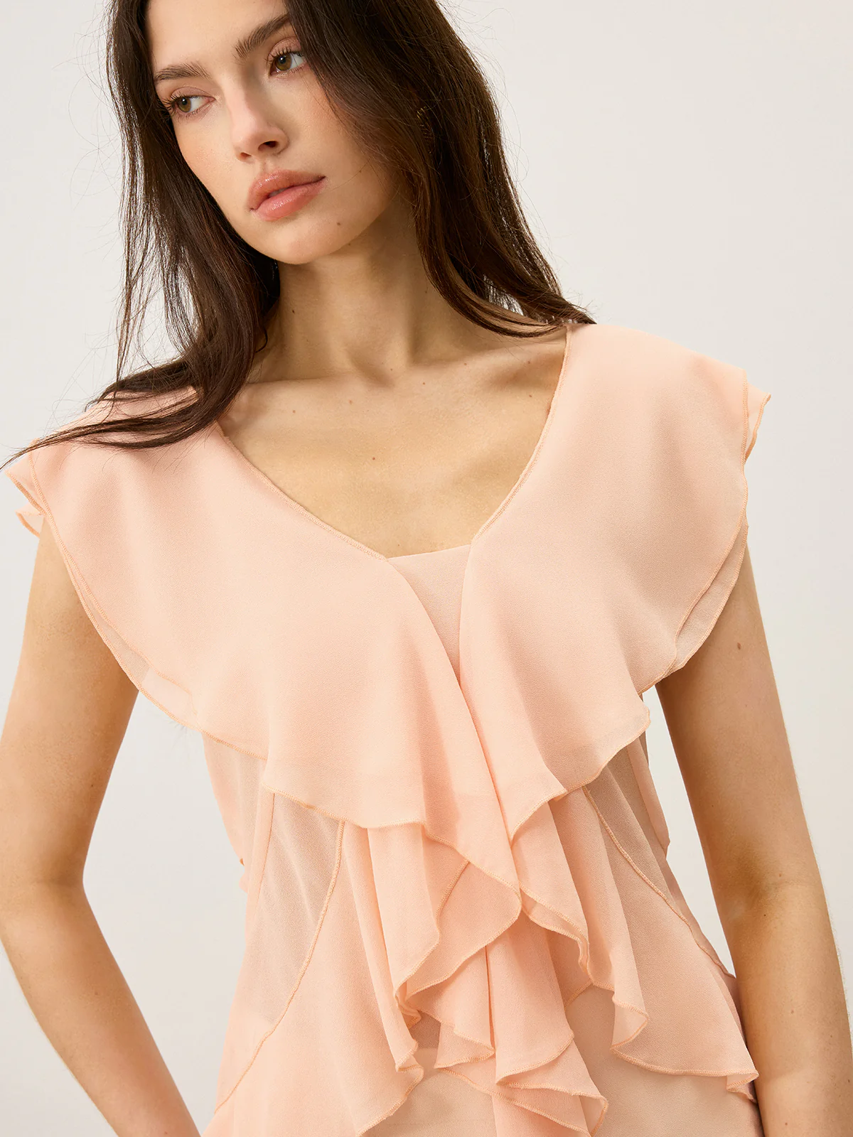 Semi-Sheer Ruffled Chiffon Blouse - Wholesalesil