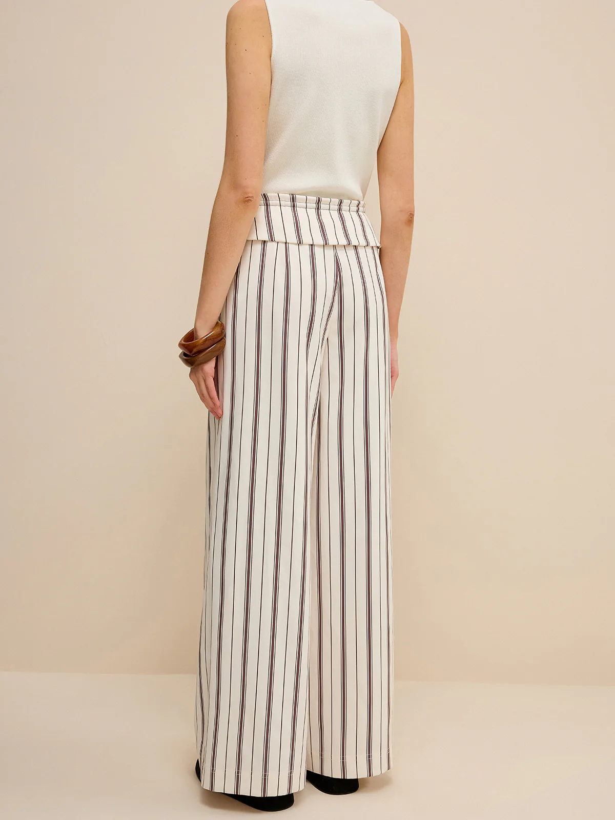 Striped Wide-Leg Pants with Peplum Waist - Wholesalesil