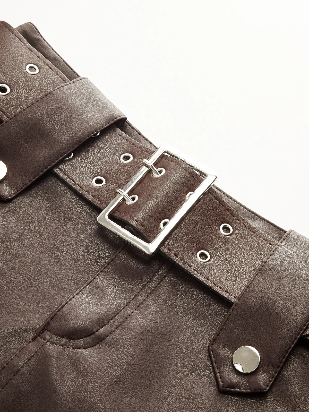 Belted Faux Leather Mini Skirt - Wholesalesil