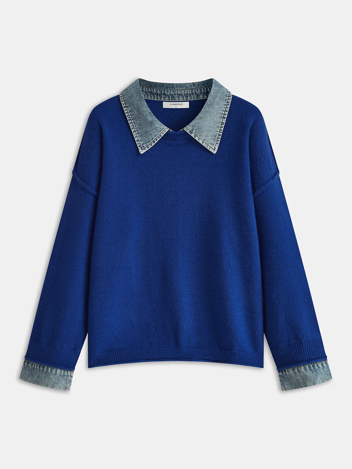 Denim Panel Knit Sweater - Wholesalesil