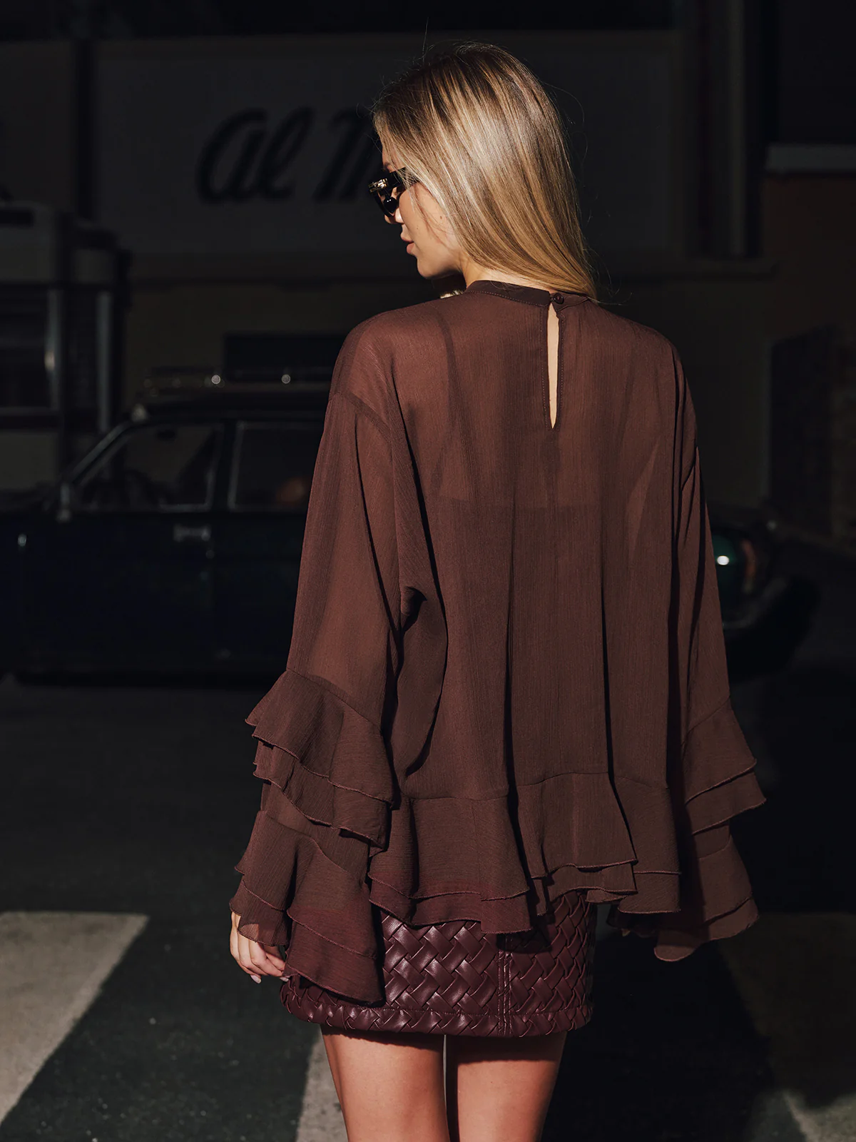 Tiered Ruffle Semi-Sheer Chiffon Blouse - Wholesalesil