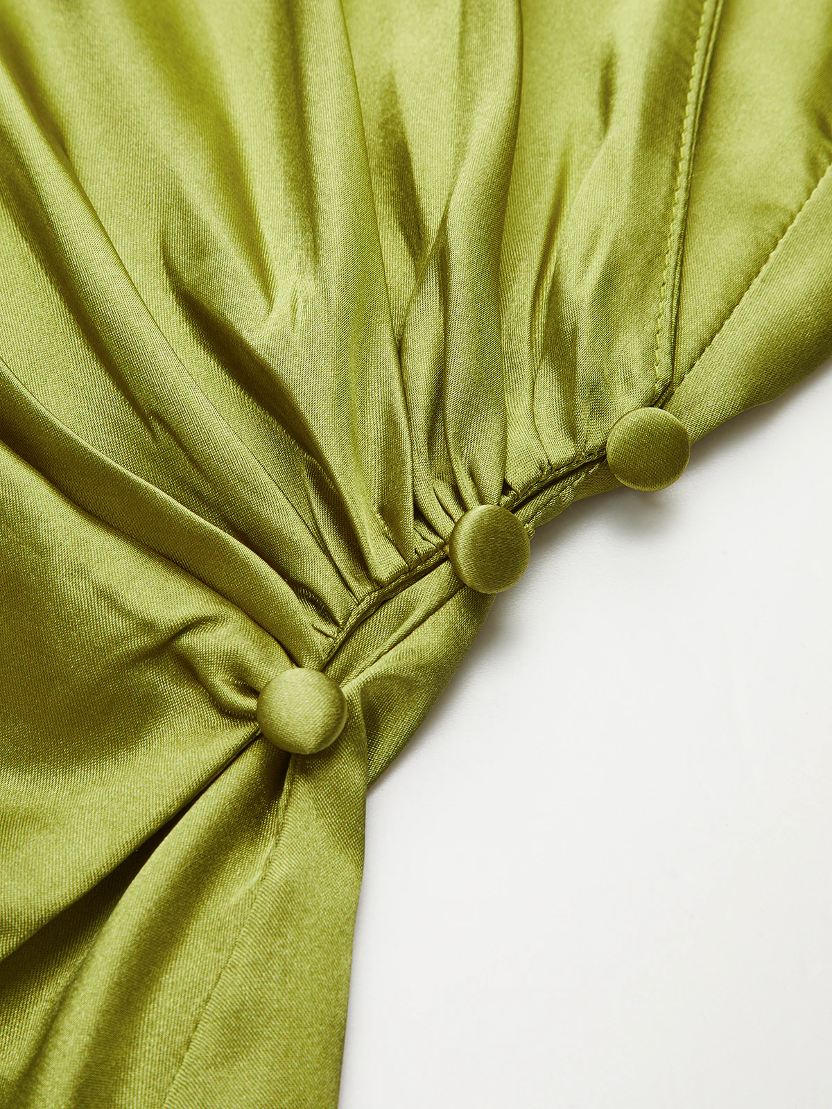 Satin Asymmetrical Collar Wrap Shirt with Side Buttons - Wholesalesil