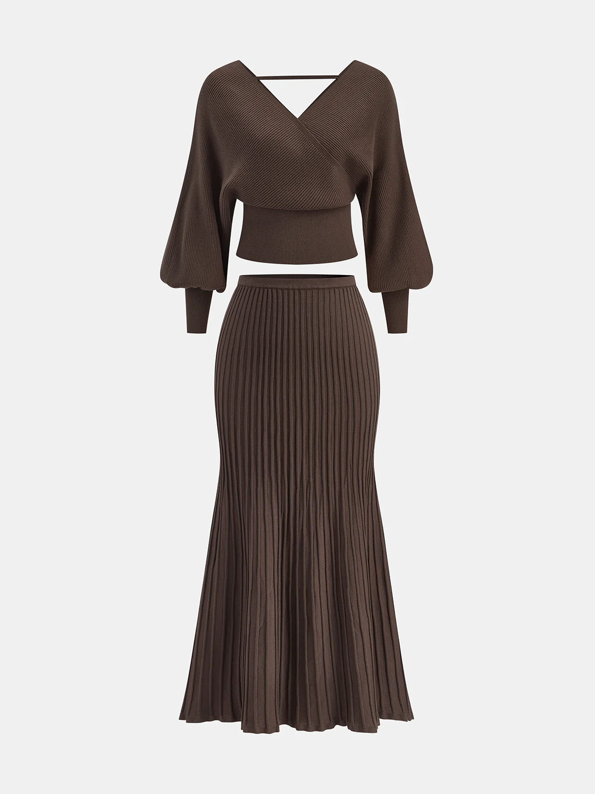 Puff Sleeve Backless Rib-Knit Sweater - Wholesalesil