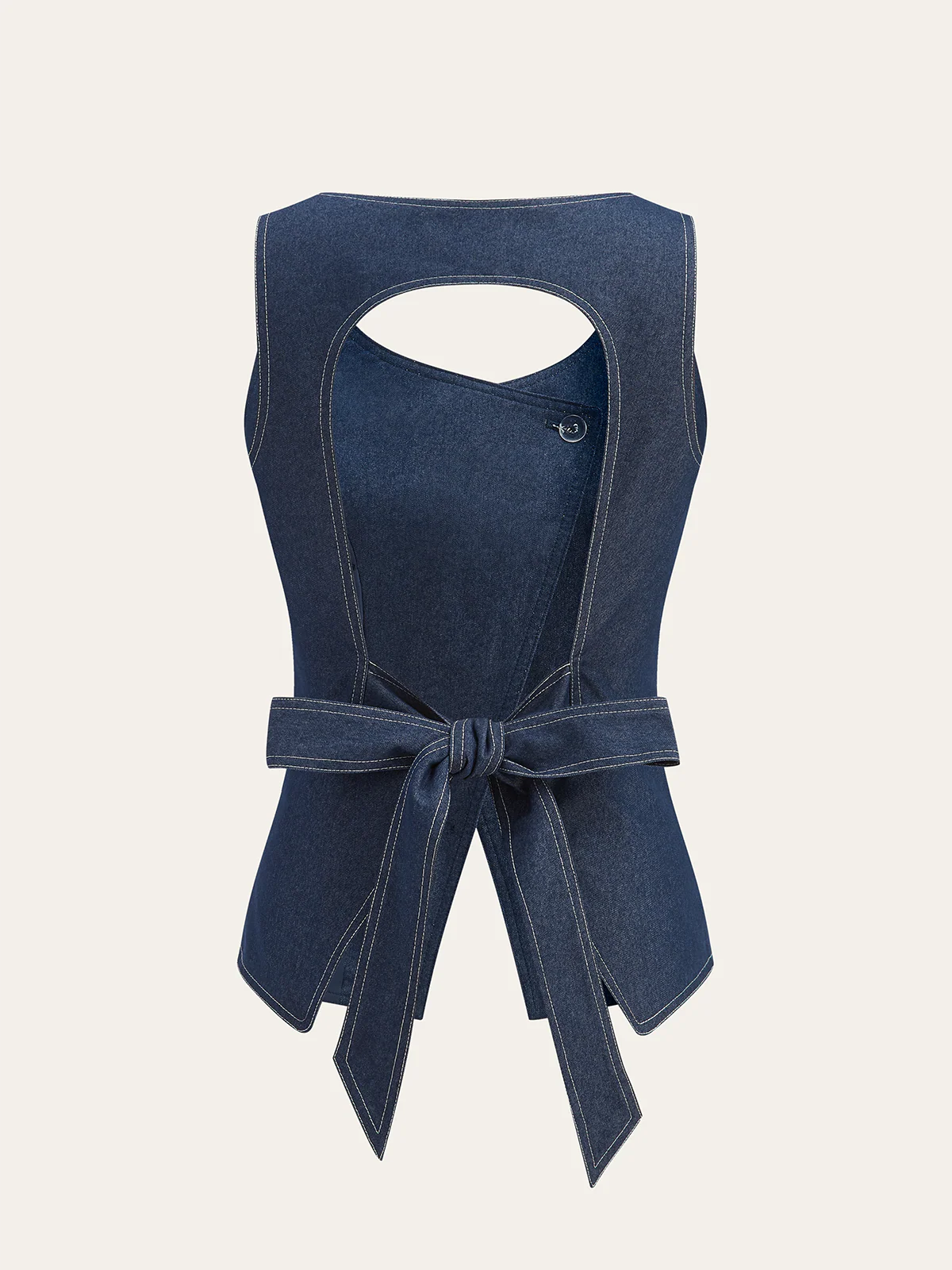 Asymmetric Button Bow Detail Vest - Wholesalesil