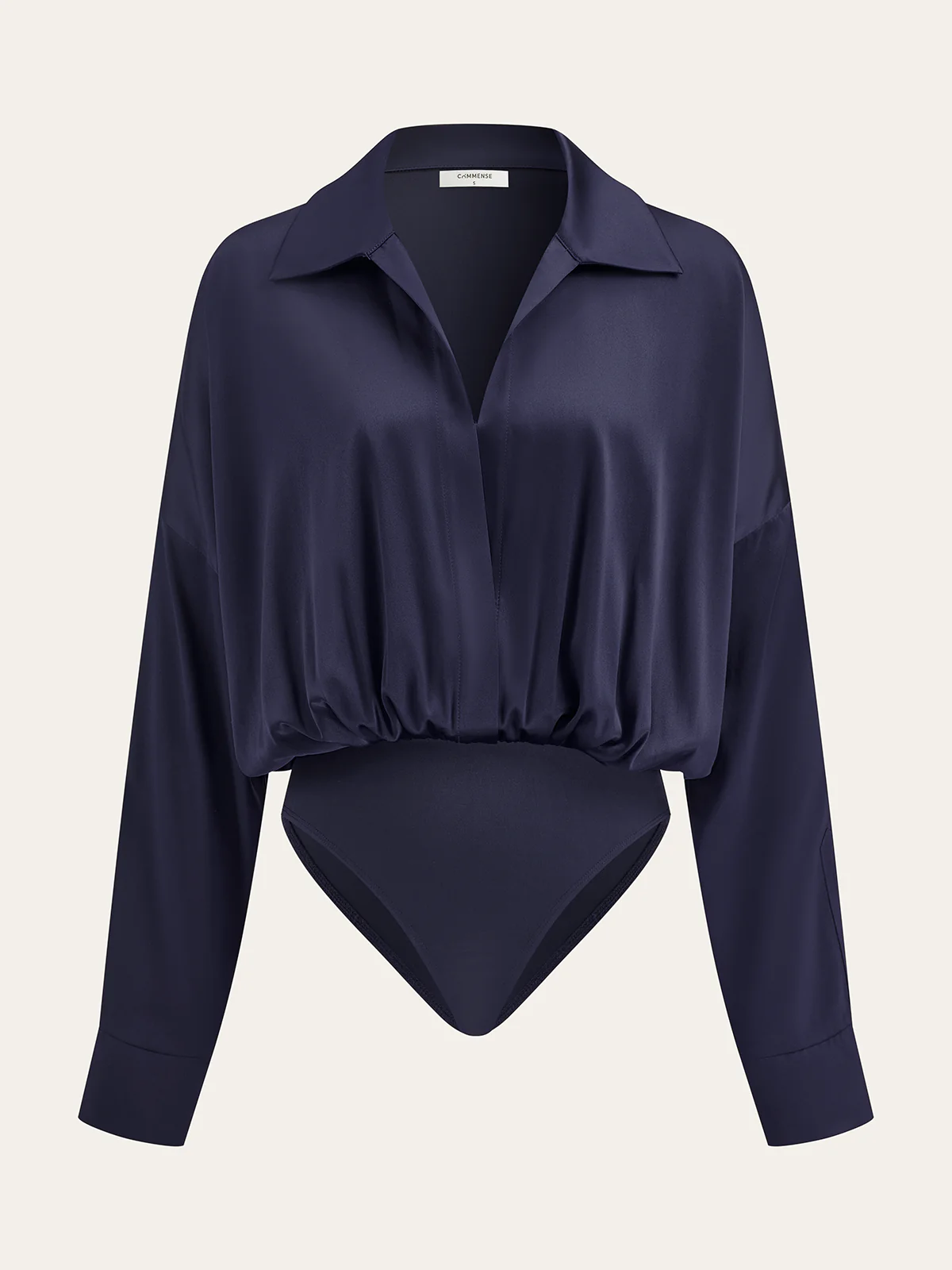 Satin Collared Long Sleeve Bodysuit - Wholesalesil