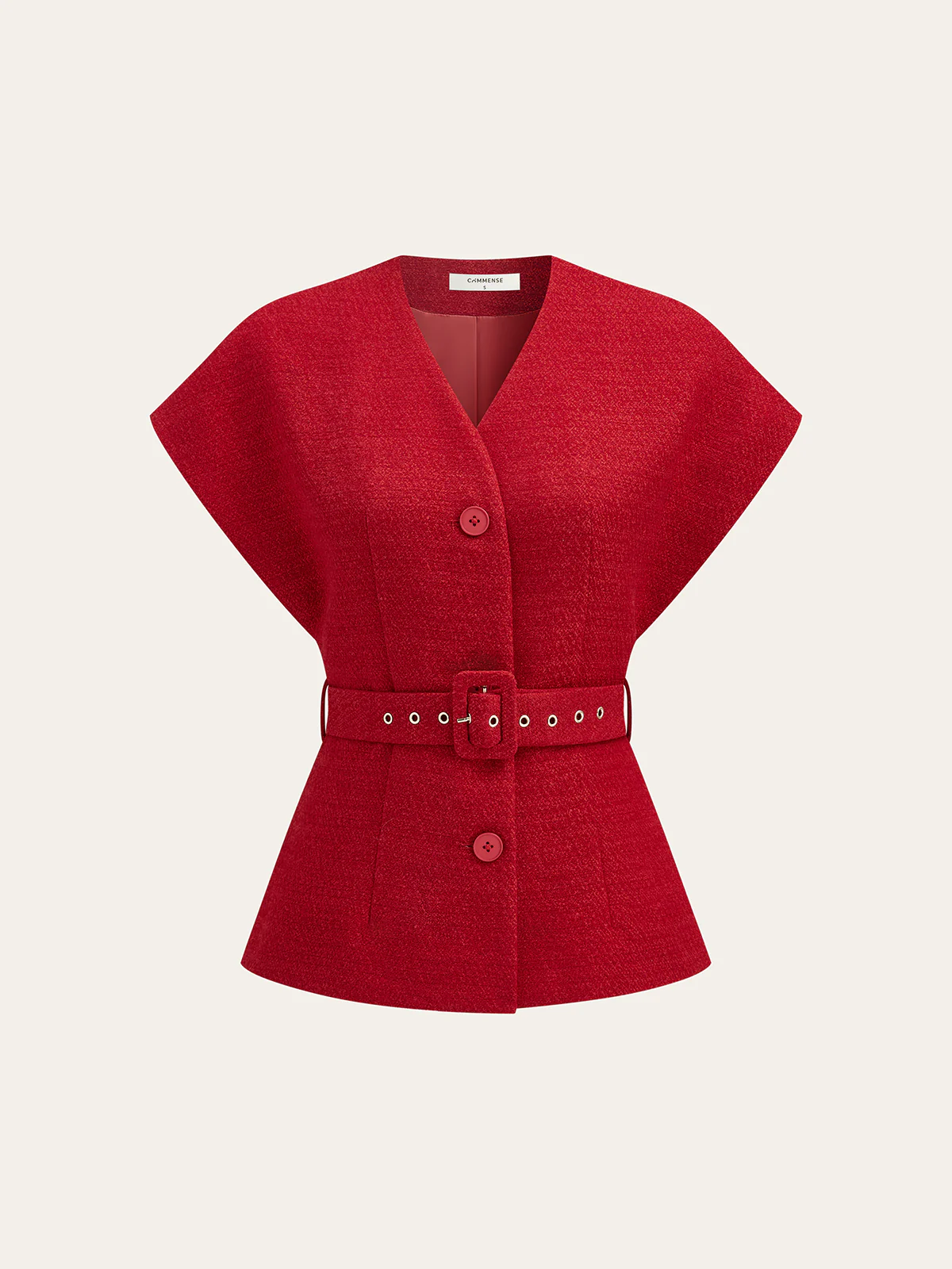 Tweed Belted Cap Sleeve Vest - Wholesalesil