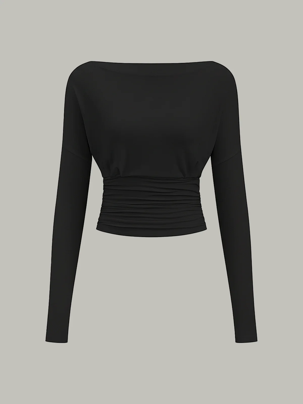 Semi-Sheer Ruched Waist Long-Sleeve Top - Wholesalesil