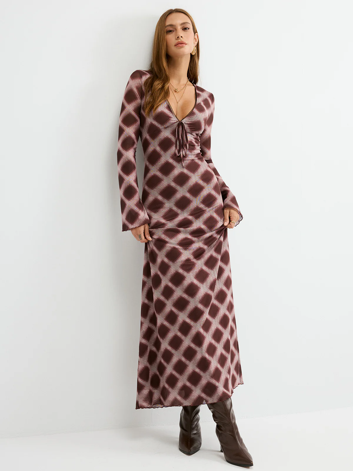 Checkered Mesh Maxi Dress - Wholesalesil