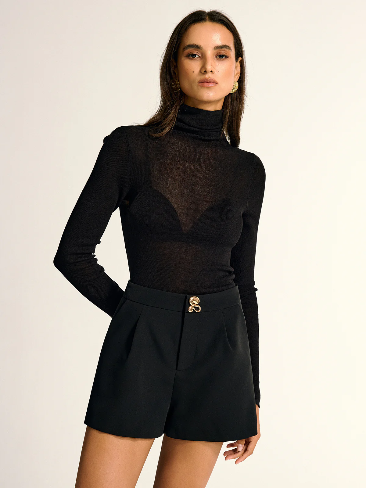 Metal Detail Mid-Waist Shorts - Wholesalesil