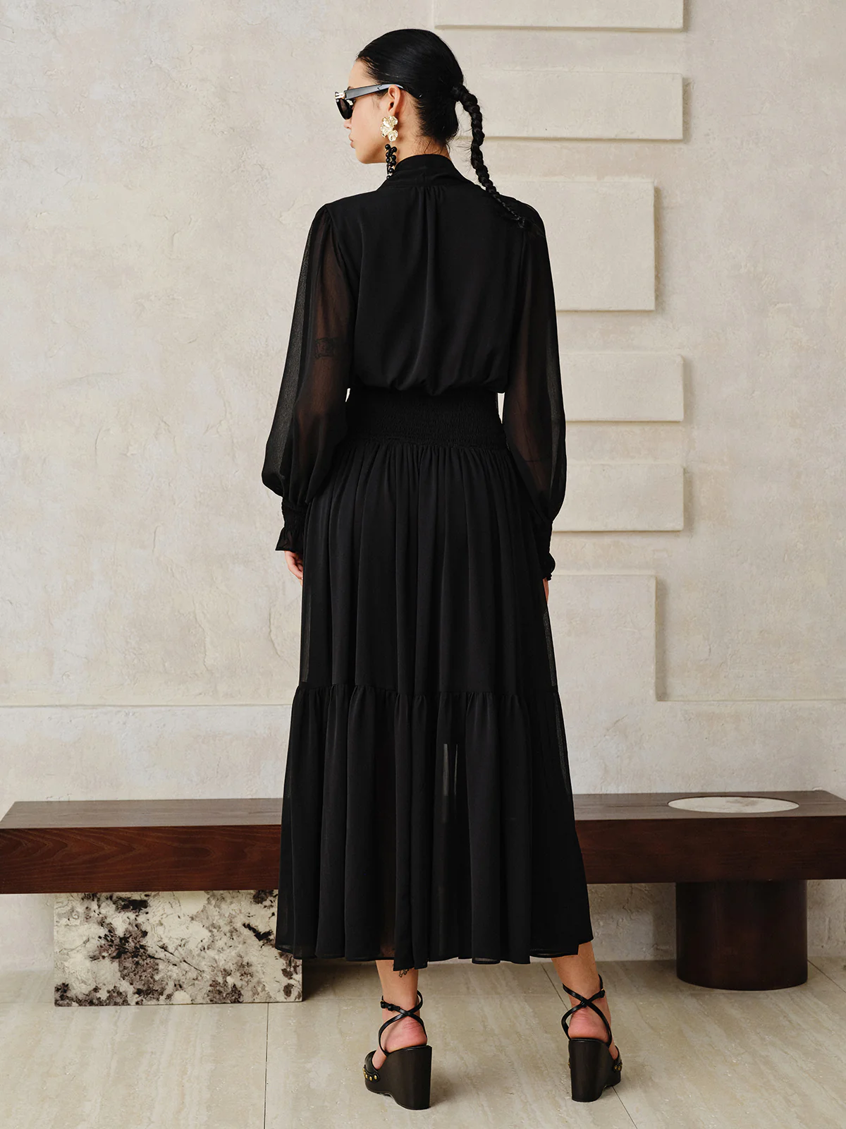 Chiffon Maxi Dresse with Scarf - Wholesalesil