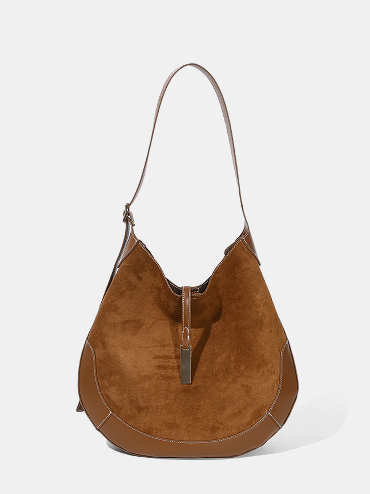 Faux Leather Trim Suede Effect Hobo Bag - Wholesalesil