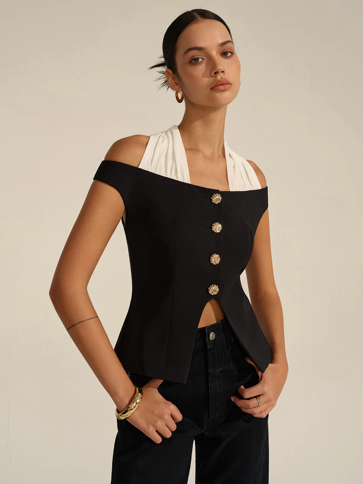 Off-Shoulder Halter Neck Blouse - Wholesalesil