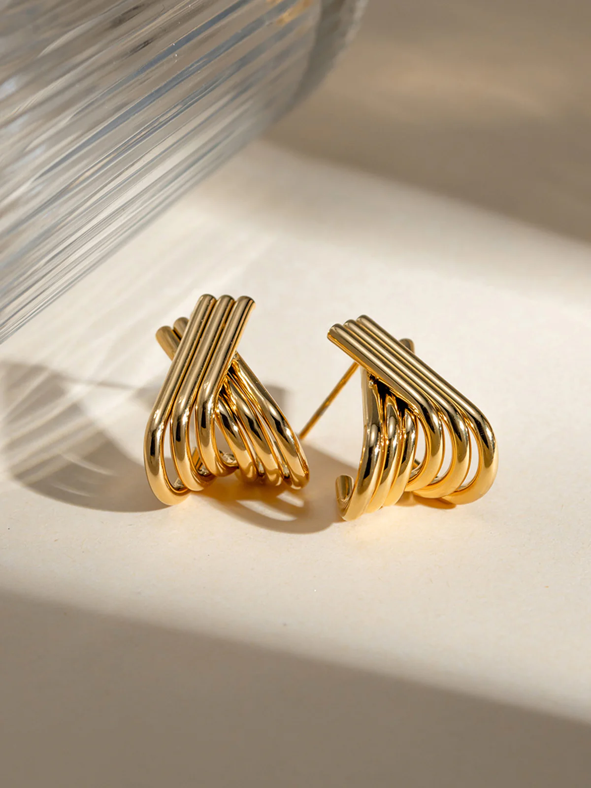 Gold Plated Crossover Hoop Earrings - Wholesalesil