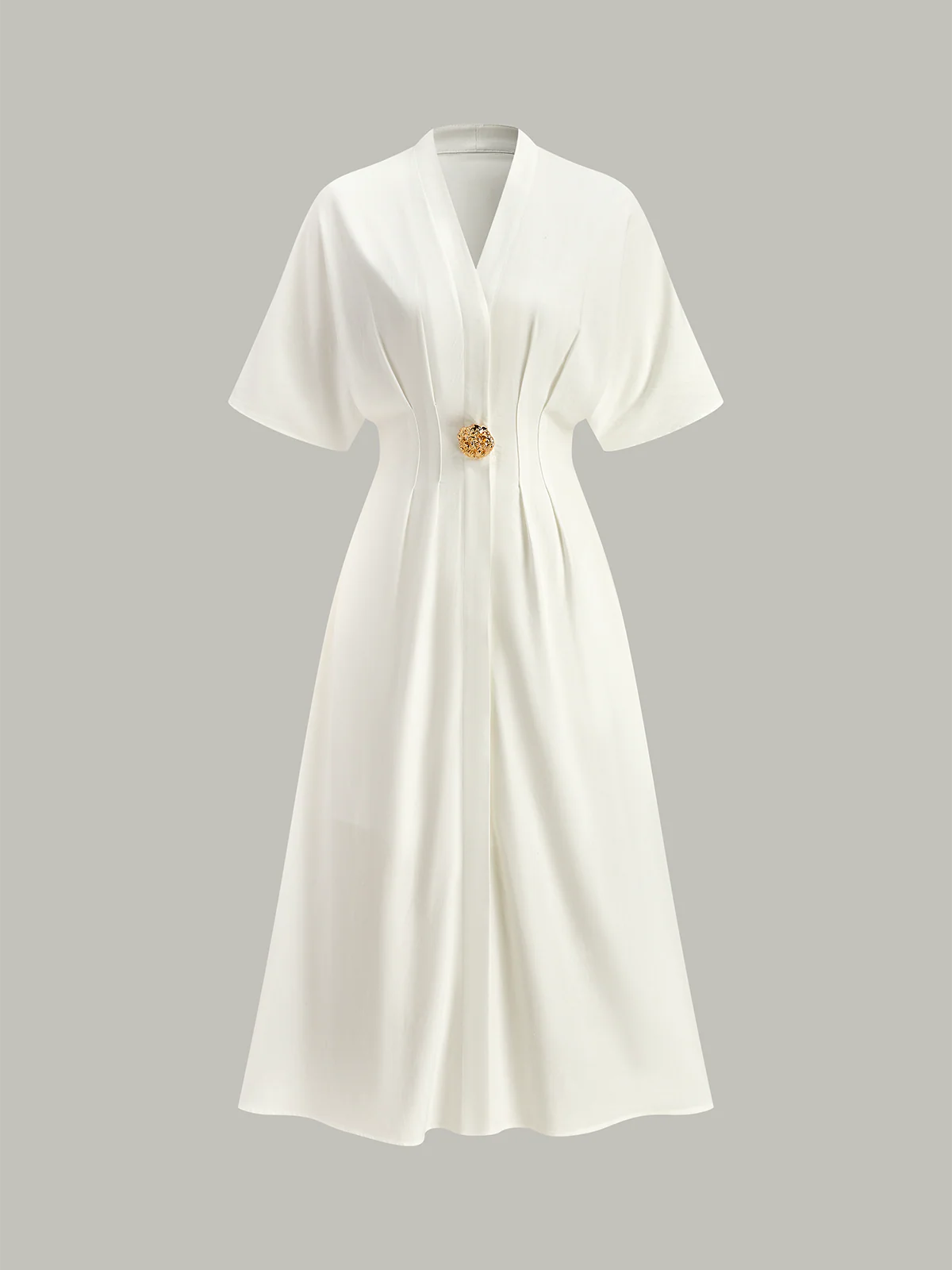 Metal Decor V-Neck Midi Dress - Wholesalesil