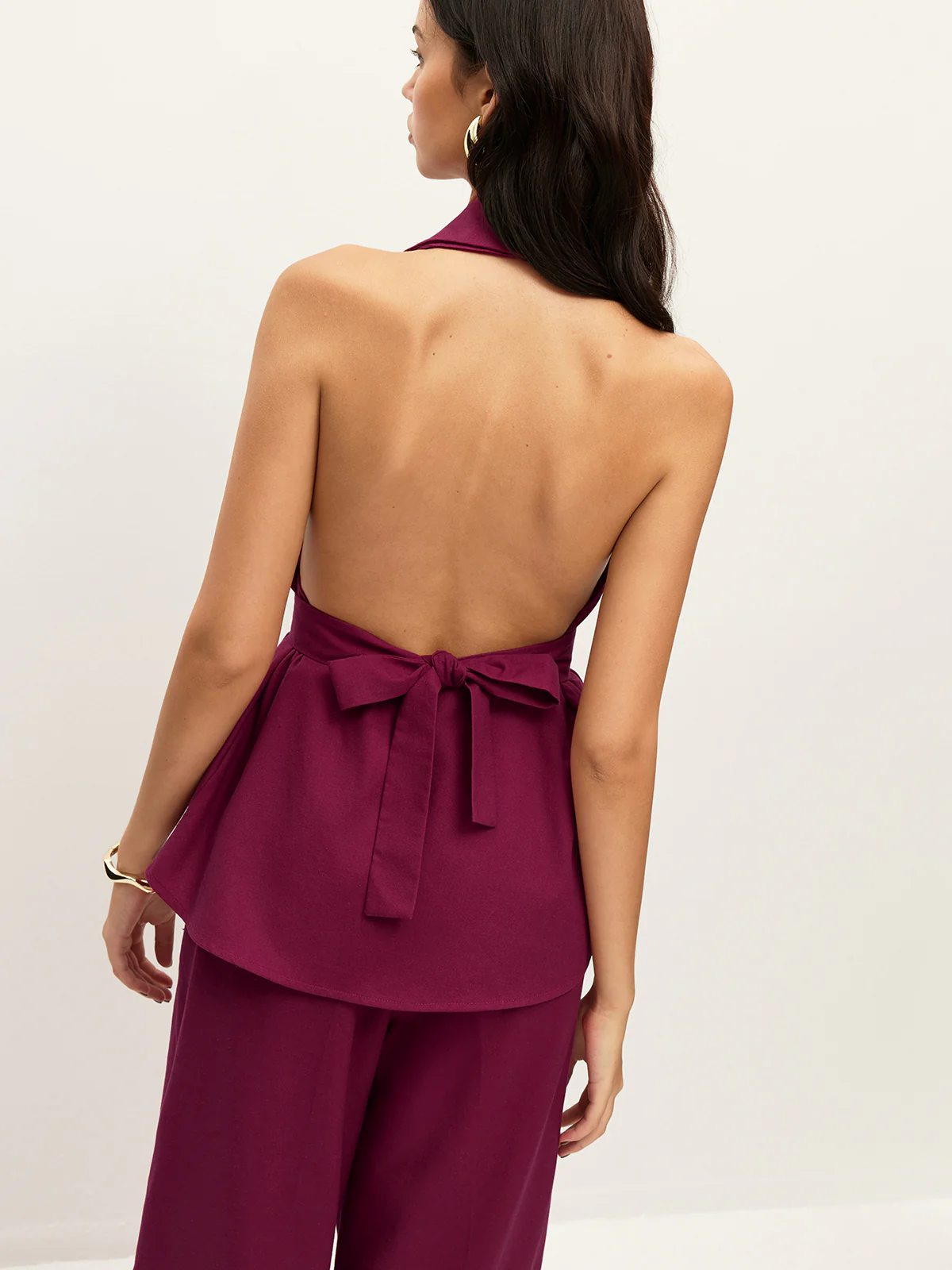 Halter Neck Belted Pocketed Pants Set - Wholesalesil