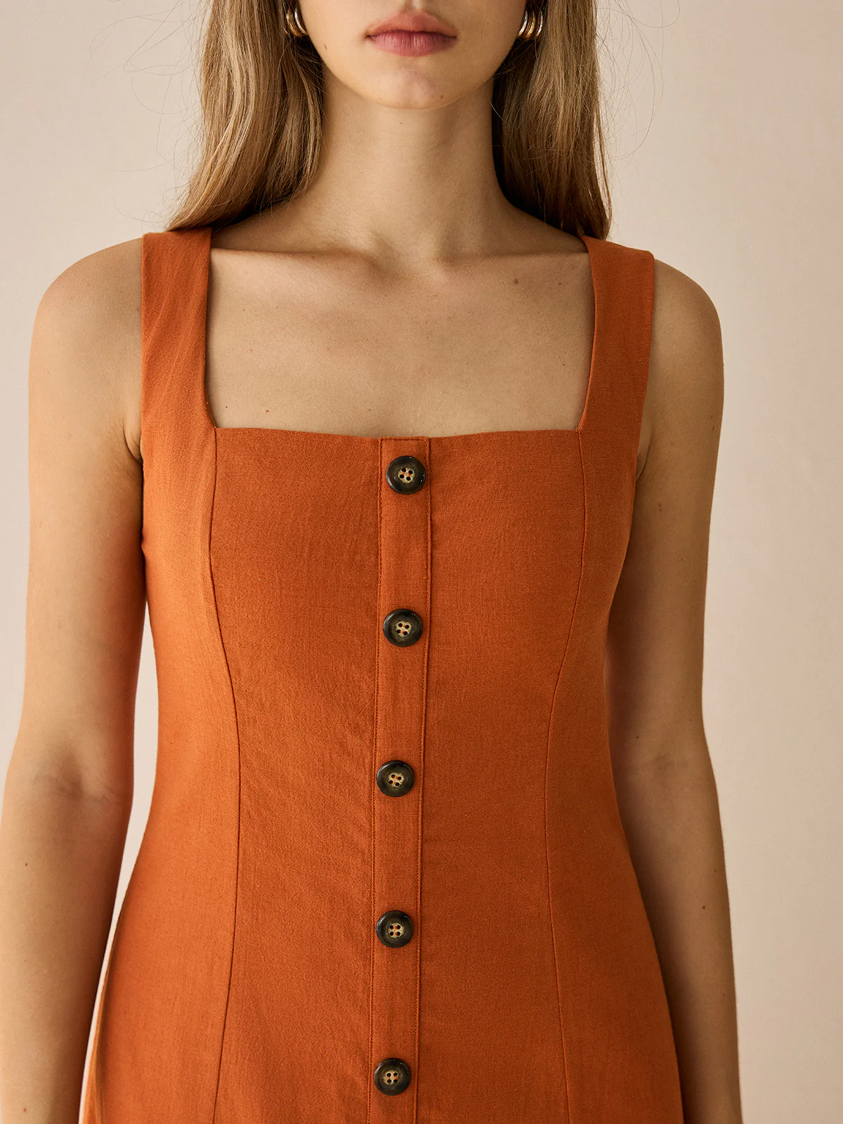 Square-Neck Button-Front Maxi Dress with Slit - Wholesalesil