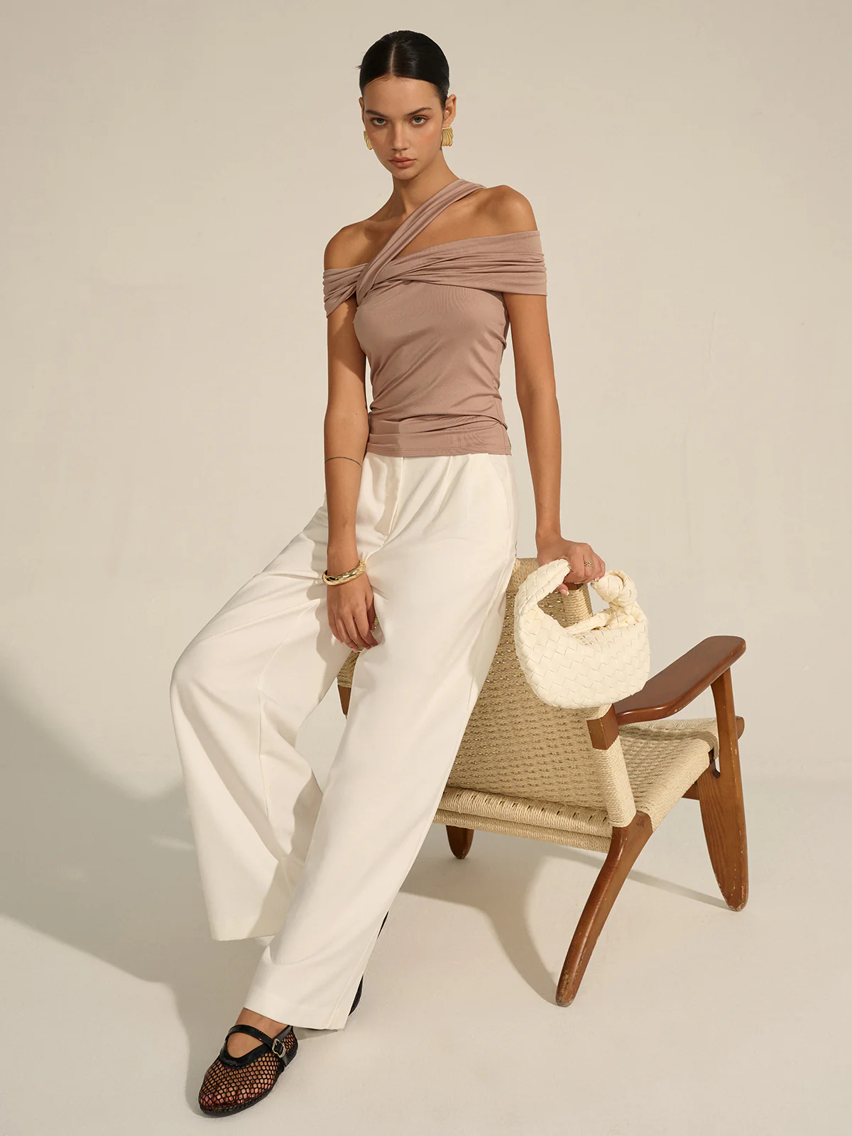 Asymmetrical Twist Off-Shoulder Top - Wholesalesil
