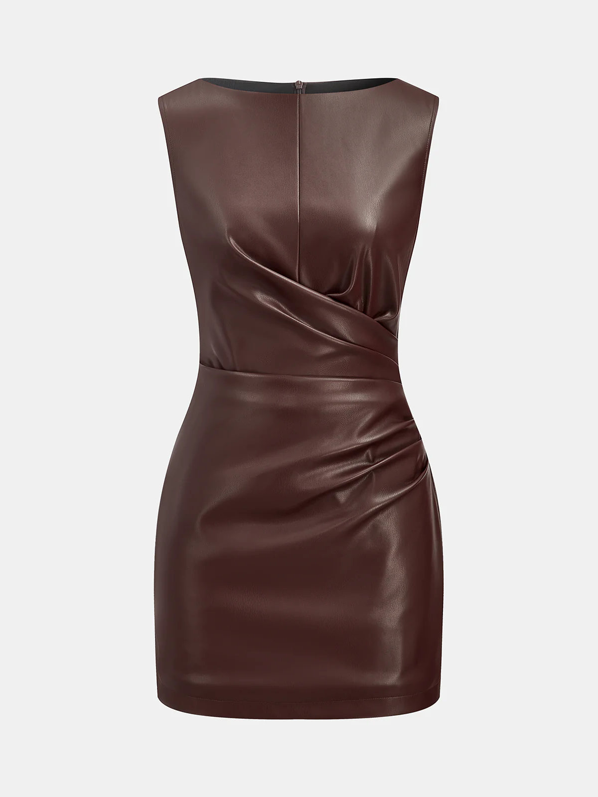Faux Leather Waist Ruched Dress - Wholesalesil