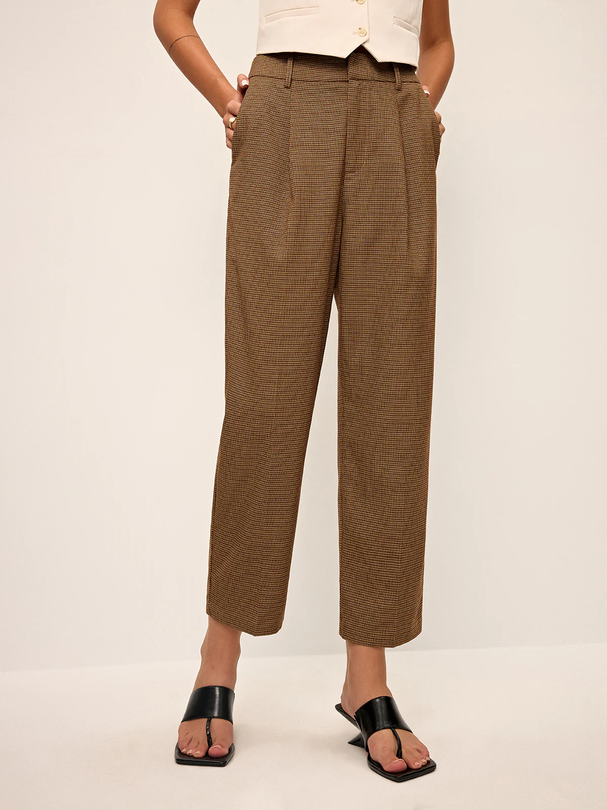 Houndstooth Cropped Pants - Wholesalesil