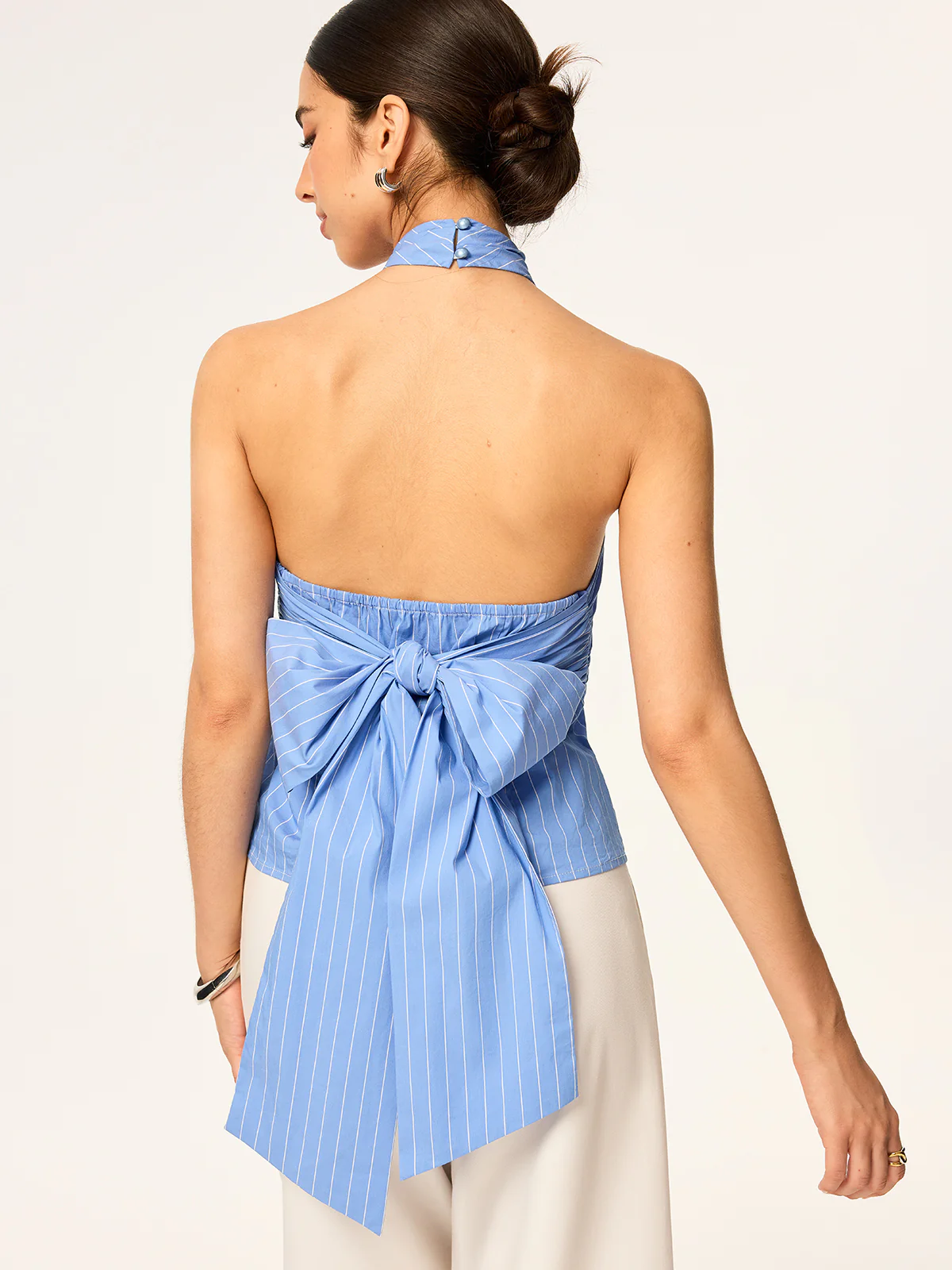 Crisscross Halter Neck Backless Bow Top - Wholesalesil