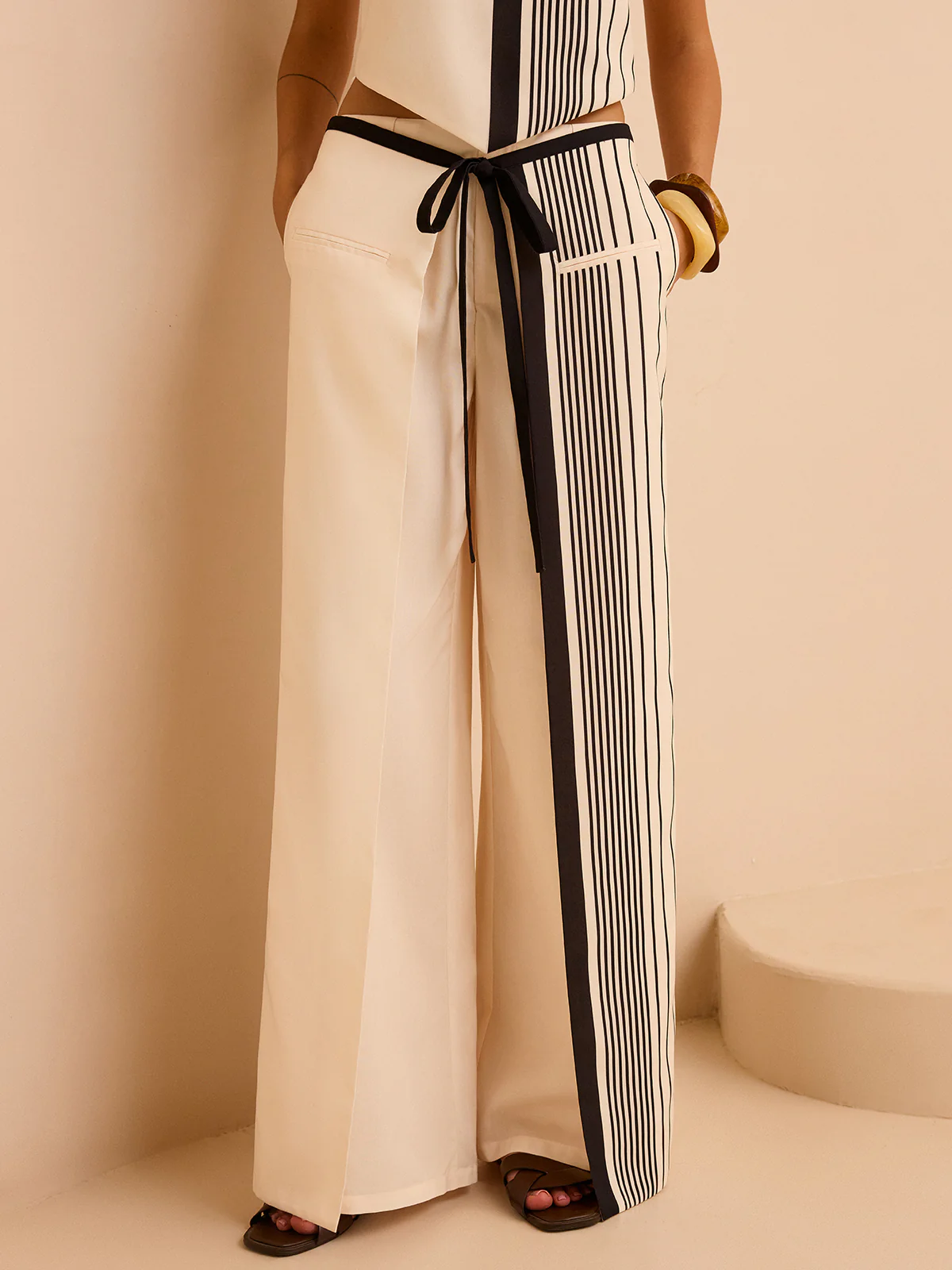 Striped Low-Waist Pants - Wholesalesil