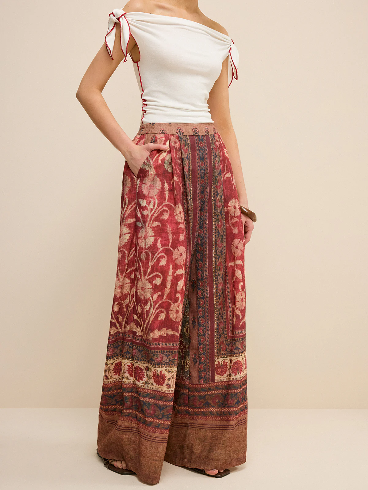 Boho Print Wide-Leg Pants - Wholesalesil