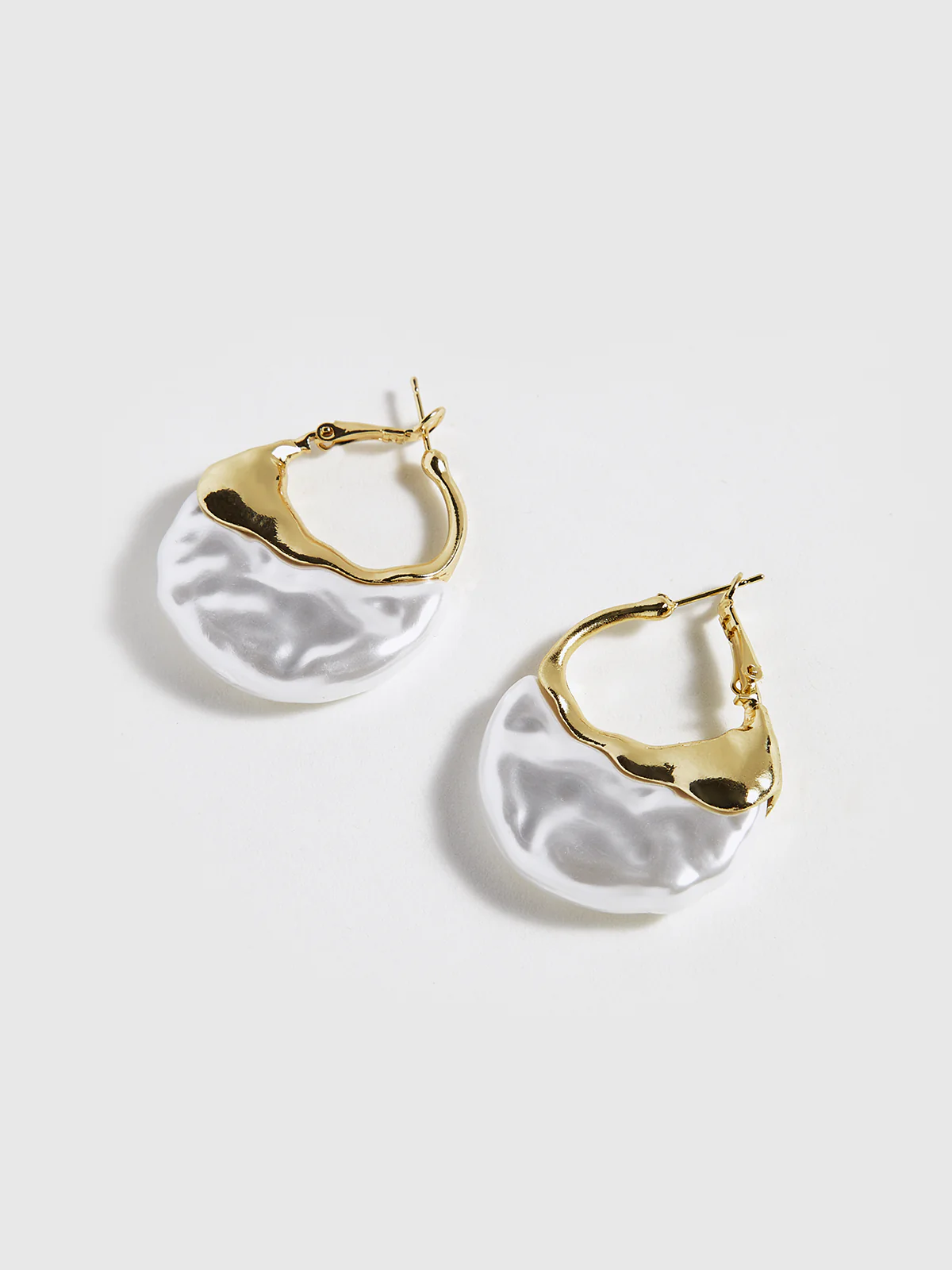 Gold-Tone Pearl-Effect Hoop Earrings - Wholesalesil
