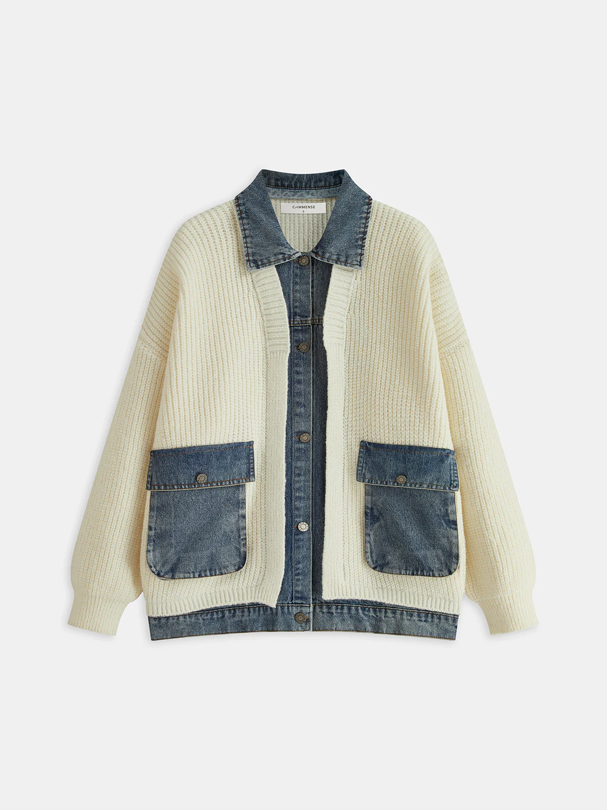 2 in 1 Denim Paneled Cardigan - Wholesalesil