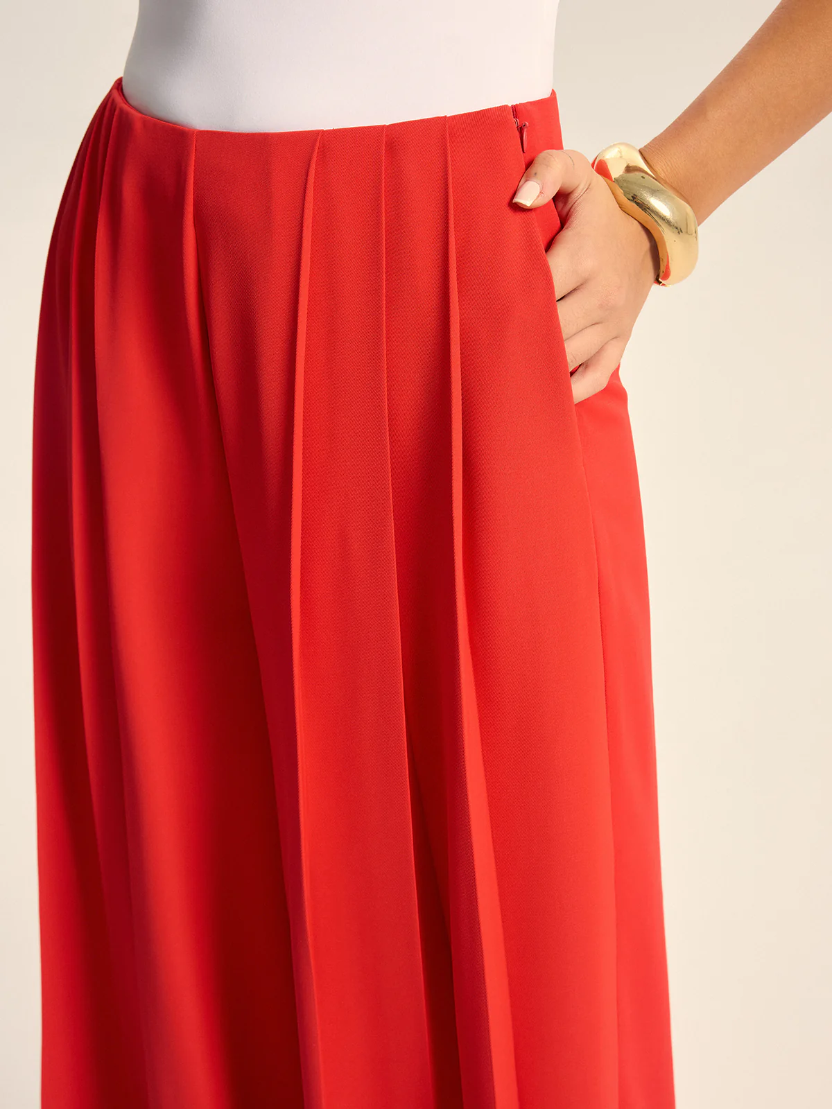 Mid-Waist Pleated Wide-Leg Pants - Wholesalesil