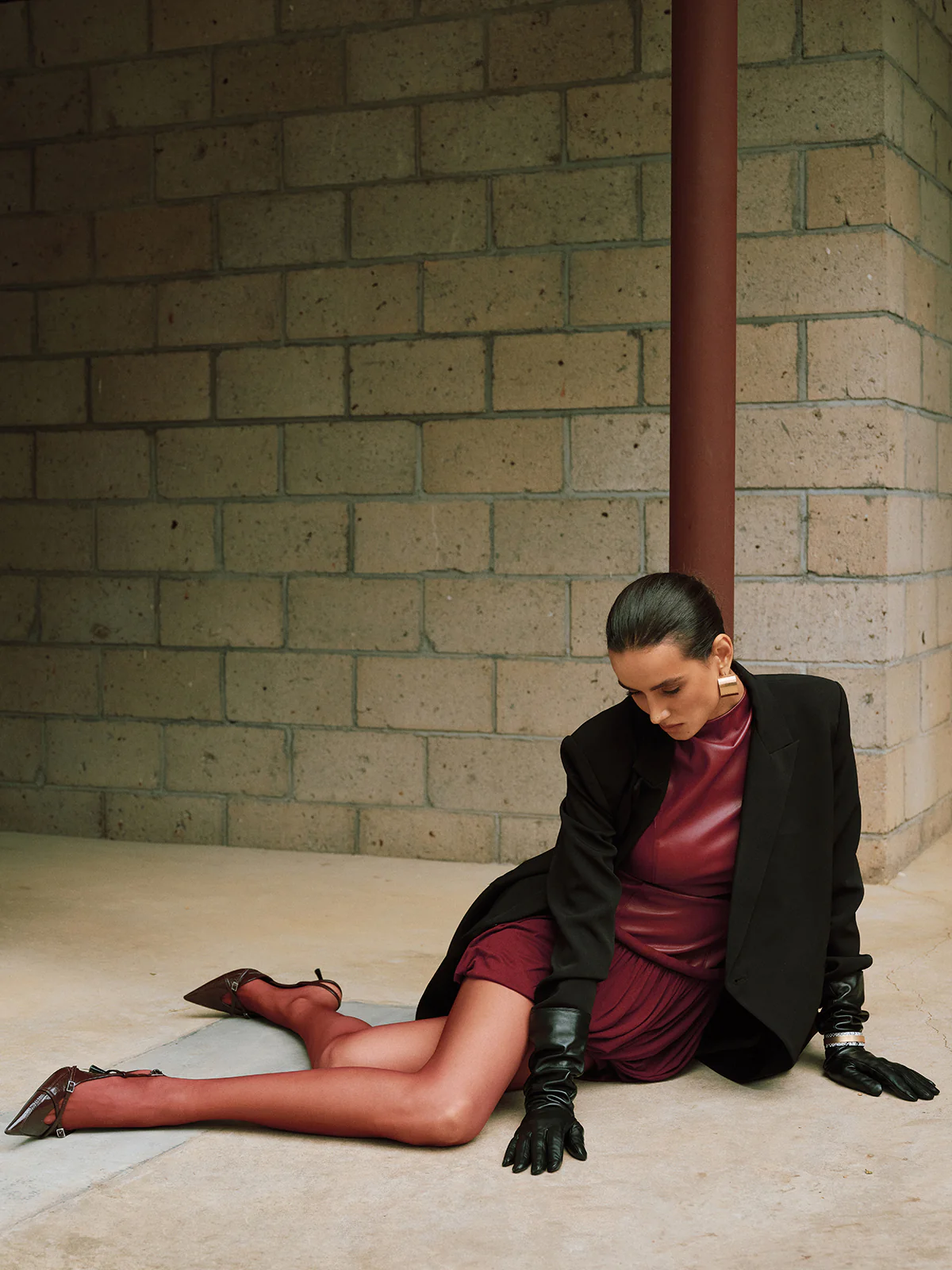 Faux Leather Mock Neck Bubble Mini Dress - Wholesalesil