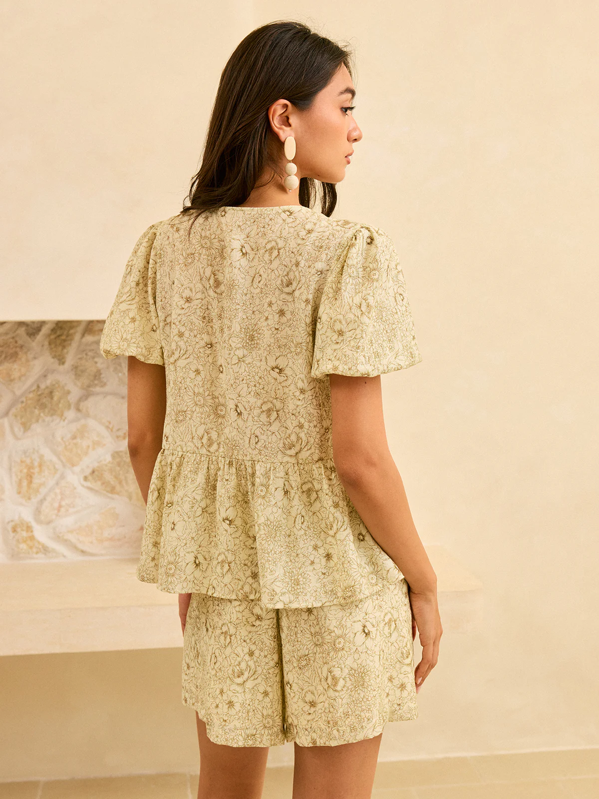 Semi-Sheer Floral Print Peplum Tie-Front Blouse - Wholesalesil