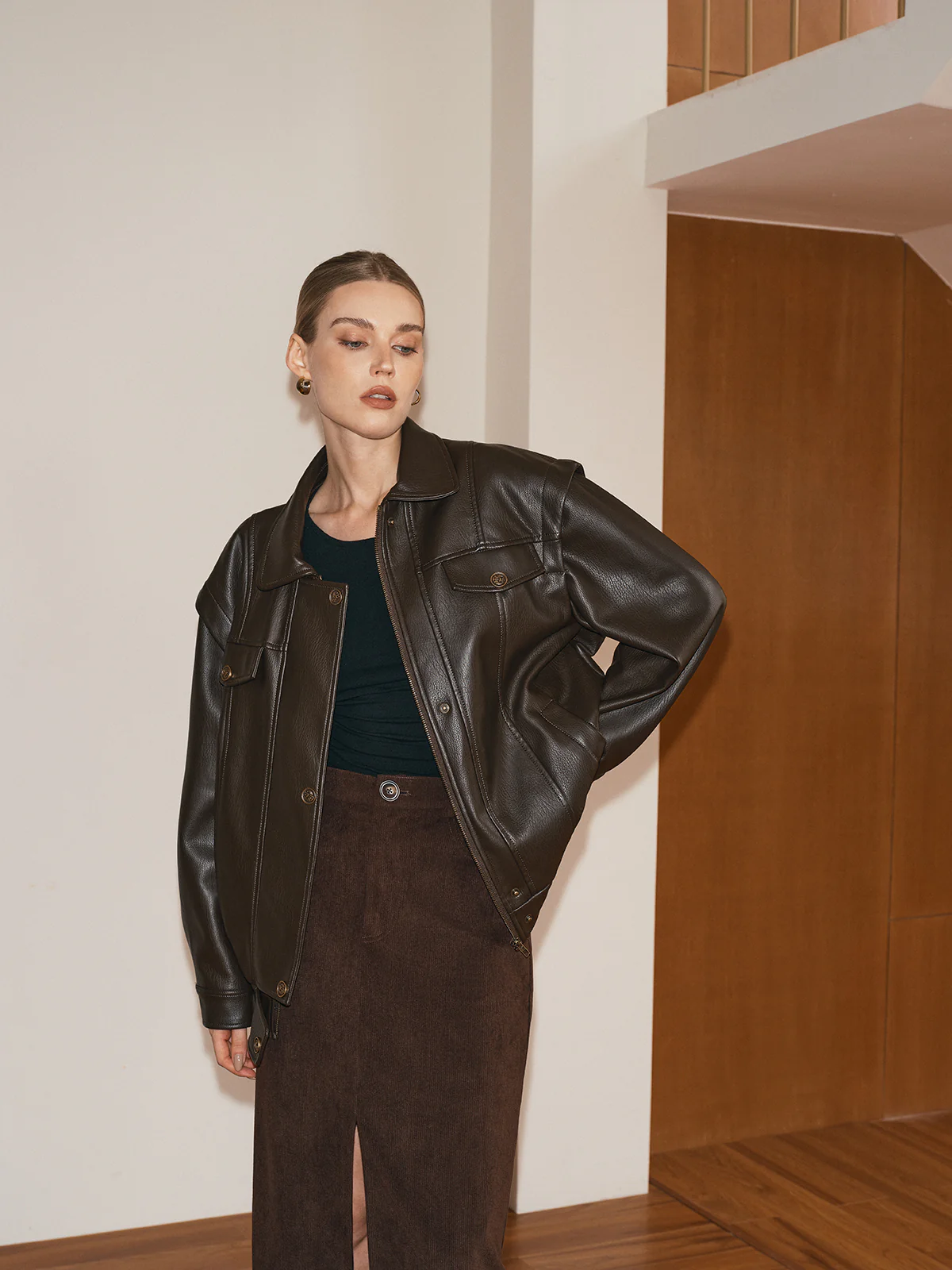 Lapel PU Leather Jacket - Wholesalesil