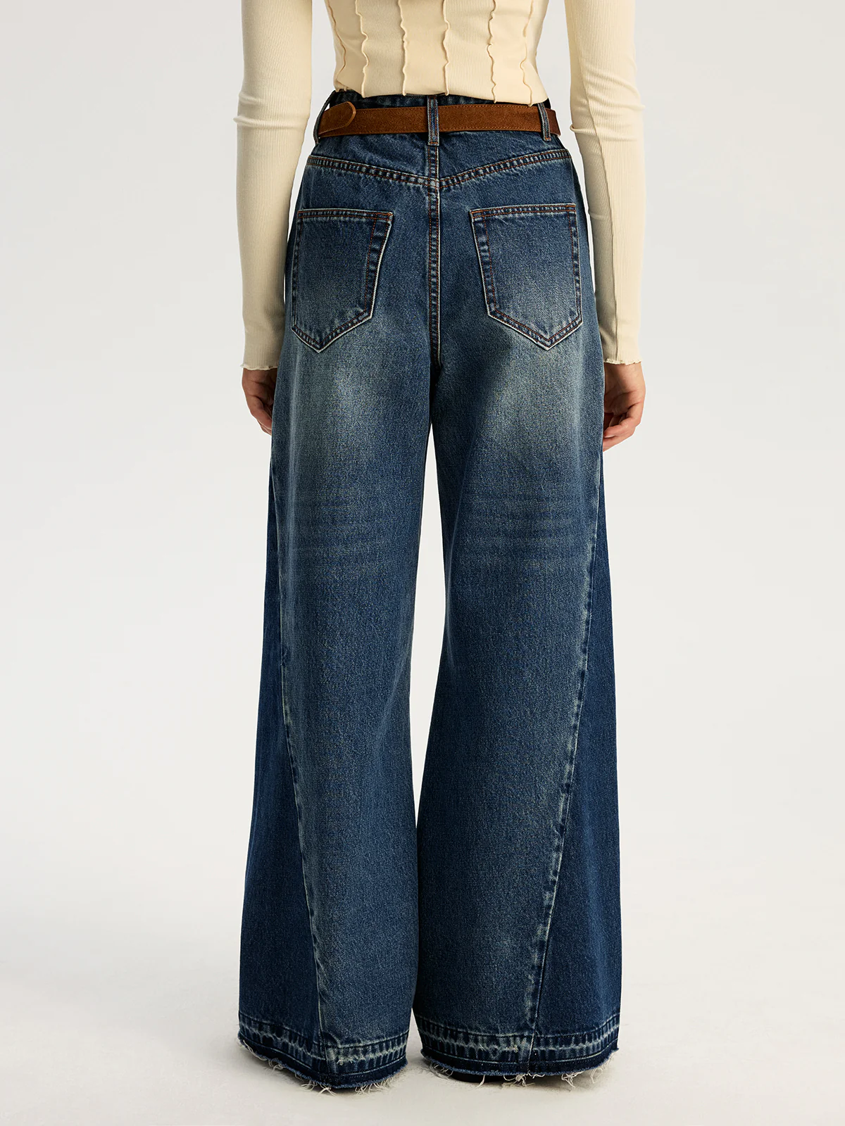 Low Rise Two Tone Ultra Wide Leg Jeans - Wholesalesil