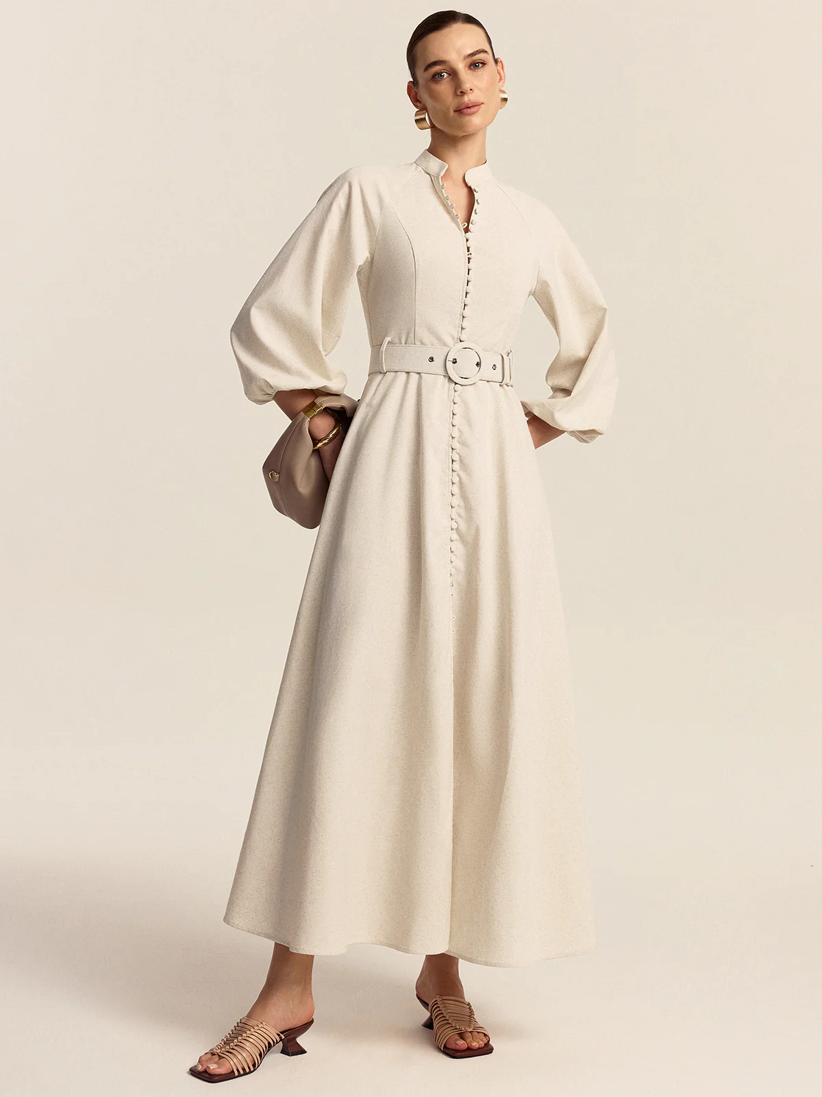 Belted Button Front Maxi Dress - Wholesalesil