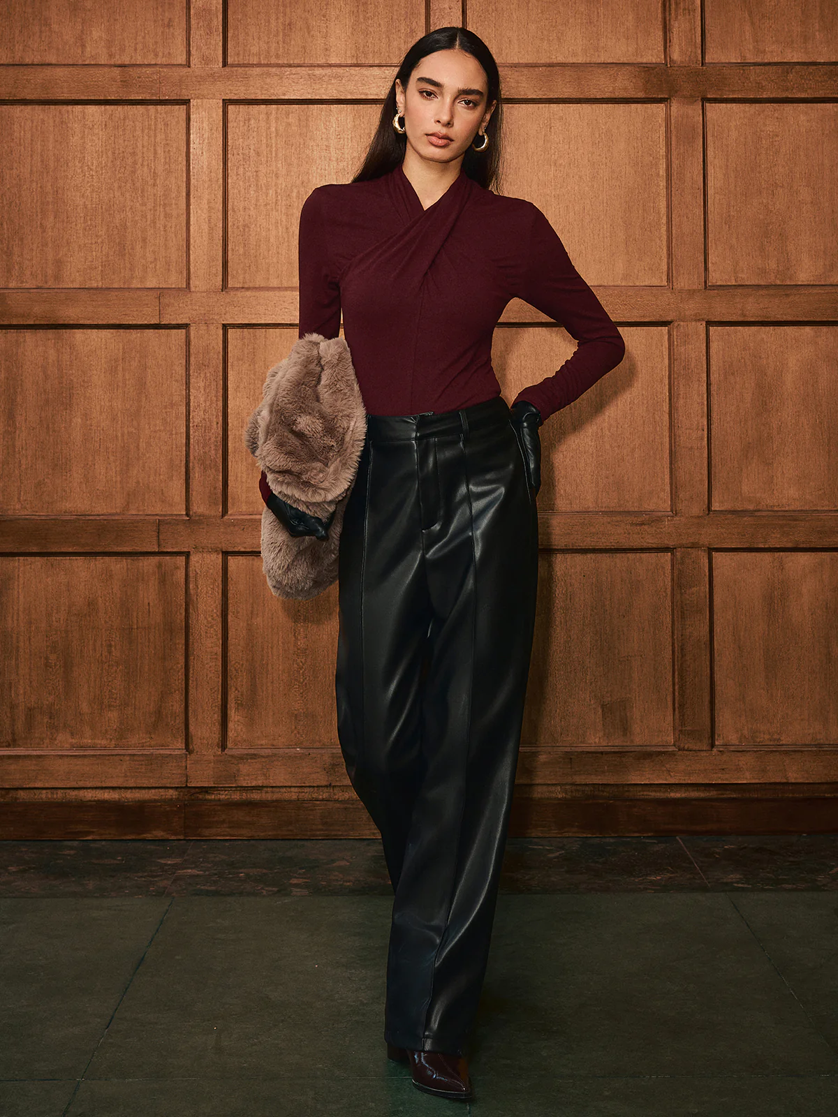 Cross Neck Long Sleeve Knit T-Shirt - Wholesalesil